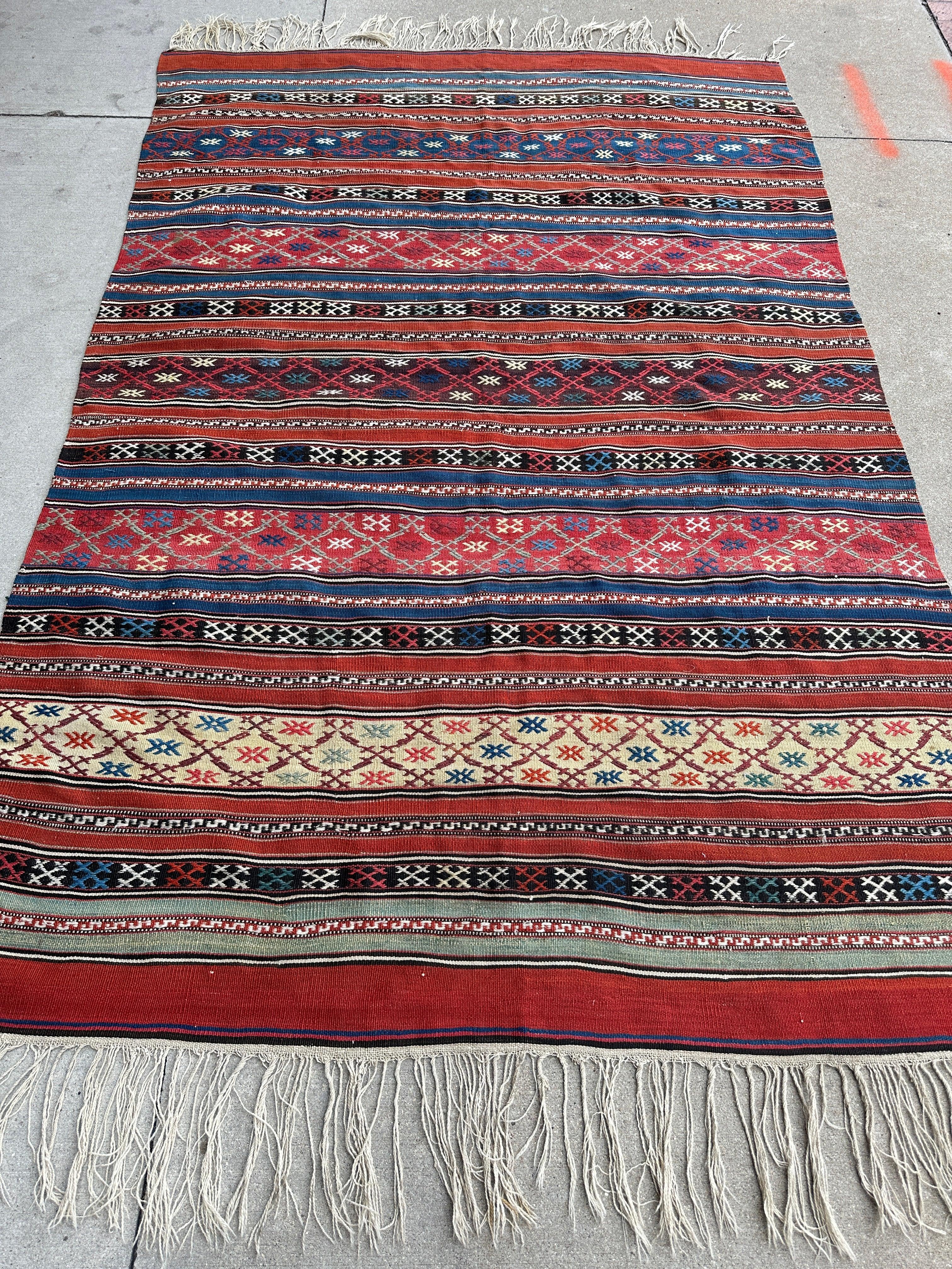 Antique Caucasian Shahsavan Soumak Rug 4’9” x 7’4”