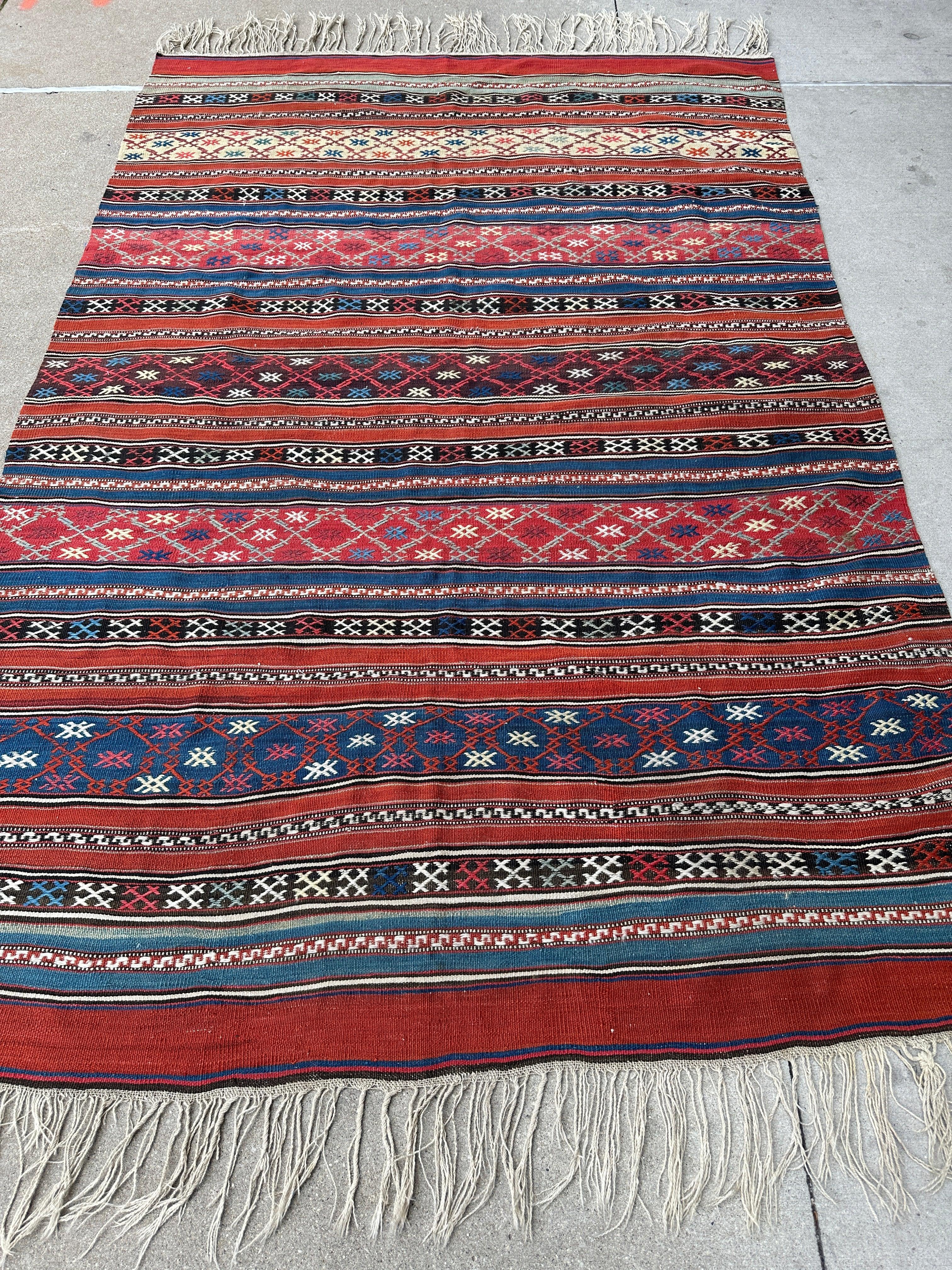 Antique Caucasian Shahsavan Soumak Rug 4’9” x 7’4”