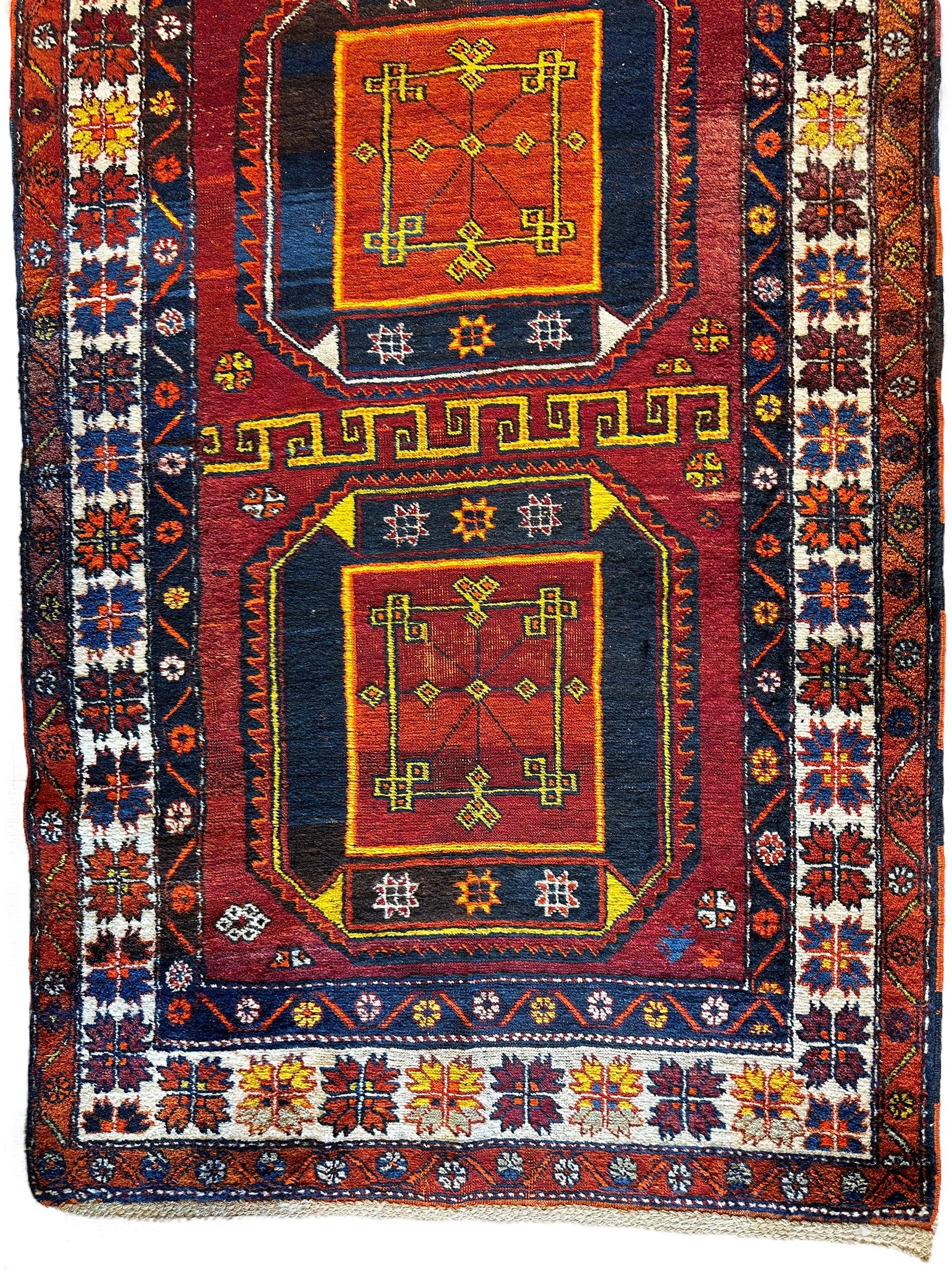 Antique circa 1920's Kurdish-Kazak Geometric Motifs Runner 3’8” x 12’3”