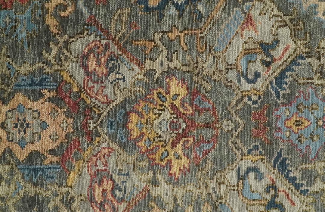 ANTIQUE DESIGN WOOL TRADITIONAL CHARCOAL, BROWN & BLUE VIBRANT HAND KNOTTED OUSHAK AREA RUG 8 x 10