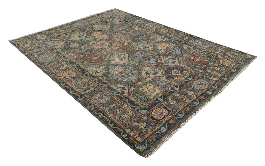 ANTIQUE DESIGN WOOL TRADITIONAL CHARCOAL, BROWN & BLUE VIBRANT HAND KNOTTED OUSHAK AREA RUG 8 x 10