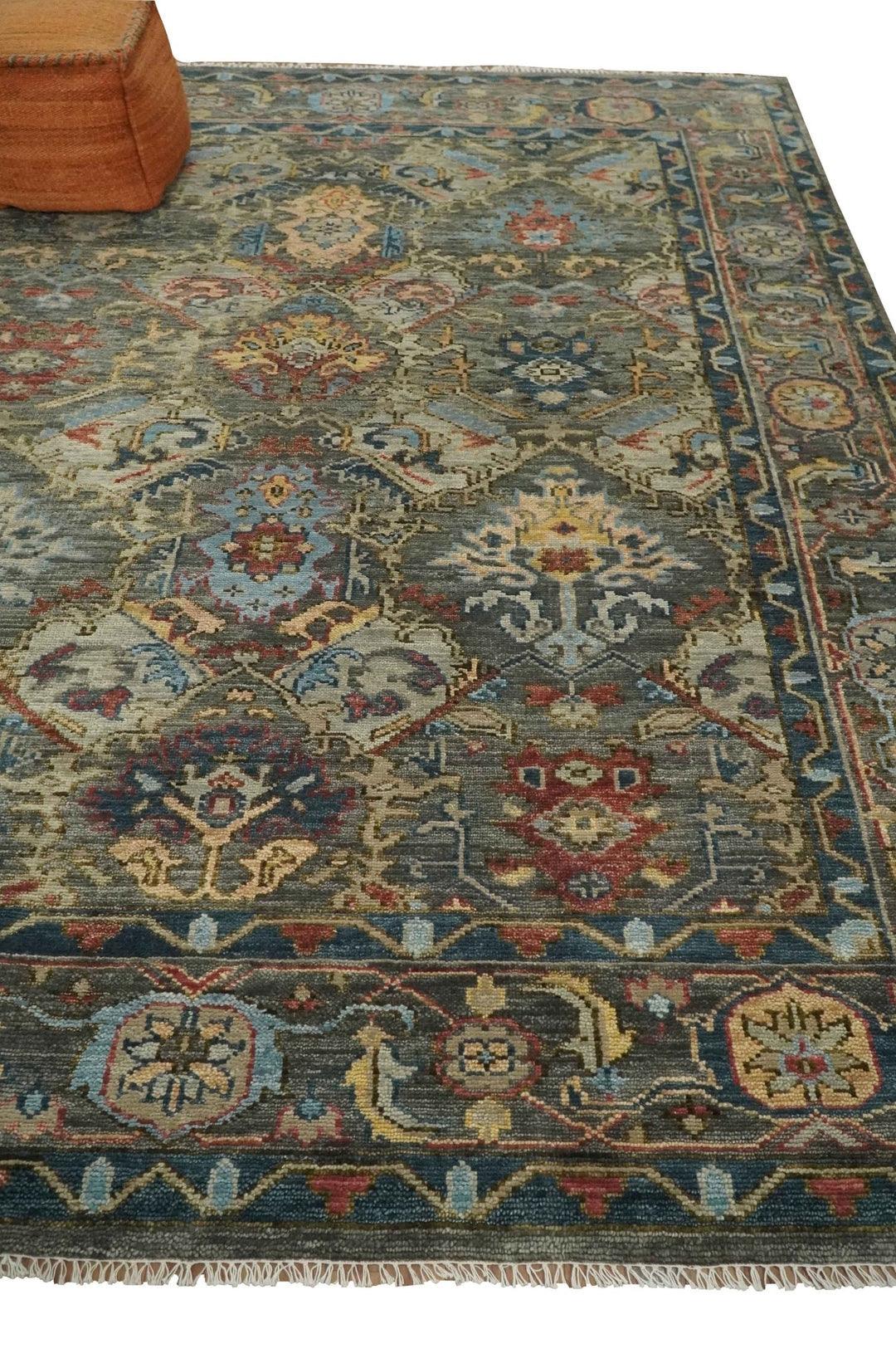 ANTIQUE DESIGN WOOL TRADITIONAL CHARCOAL, BROWN & BLUE VIBRANT HAND KNOTTED OUSHAK AREA RUG 8 x 10