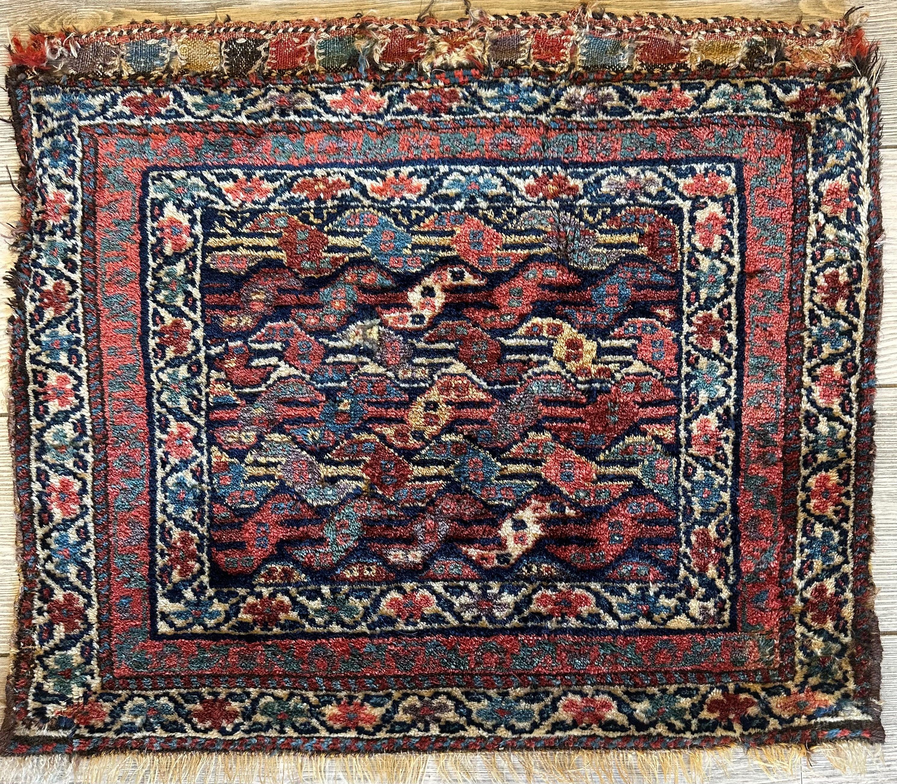 Antique Natural Dyes Small Kurdish Square Decorative Hanging Rug - 22" X 24"