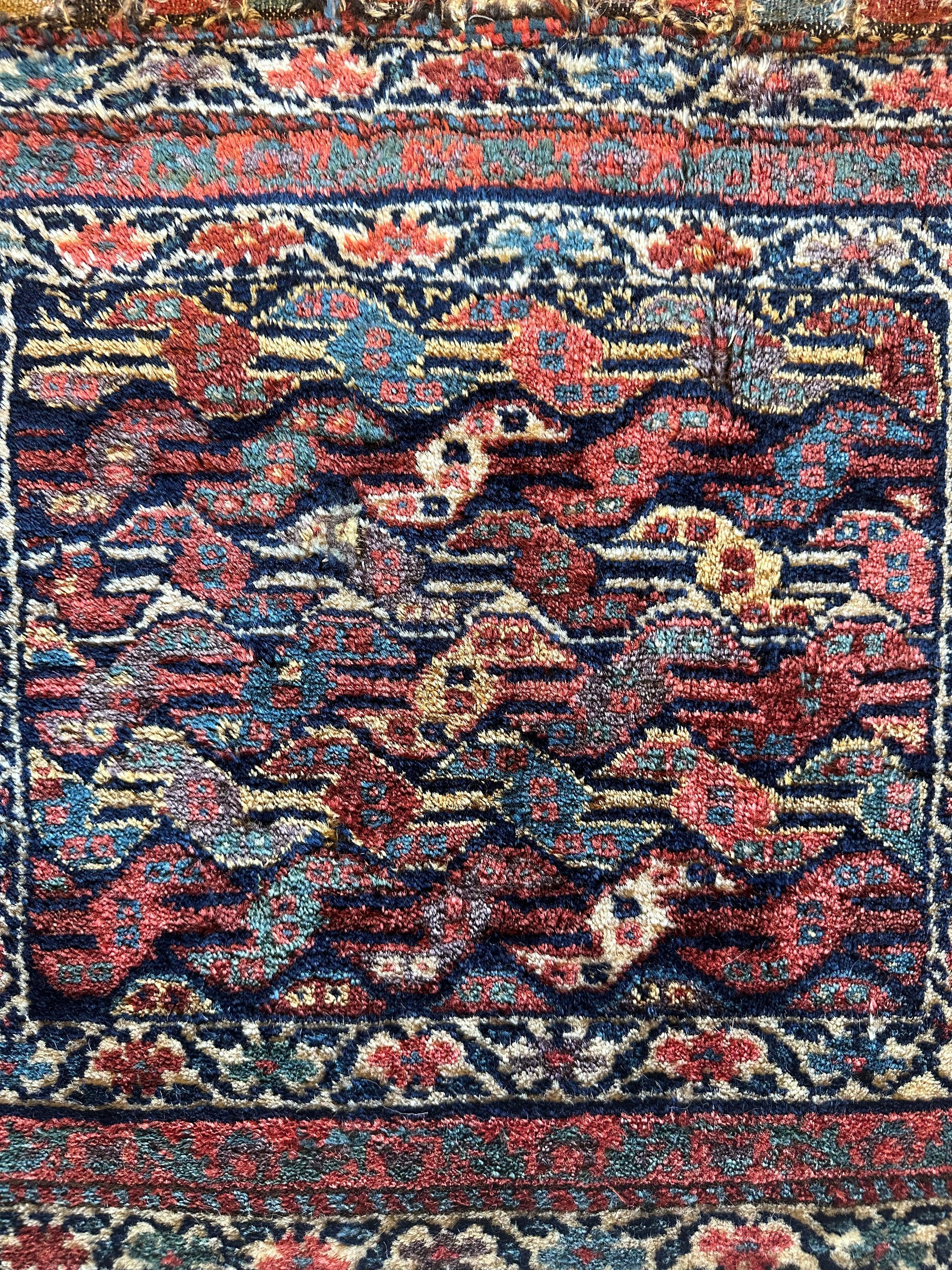 Antique Natural Dyes Small Kurdish Square Decorative Hanging Rug - 22" X 24"