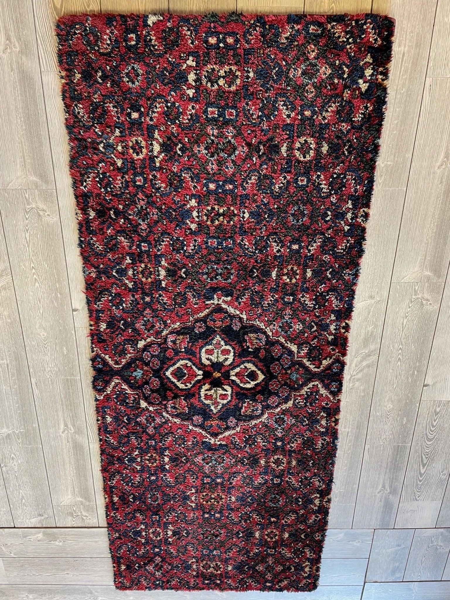 Antique Persian Hand-knotted Fragment Thick Runner 3’ x 7’