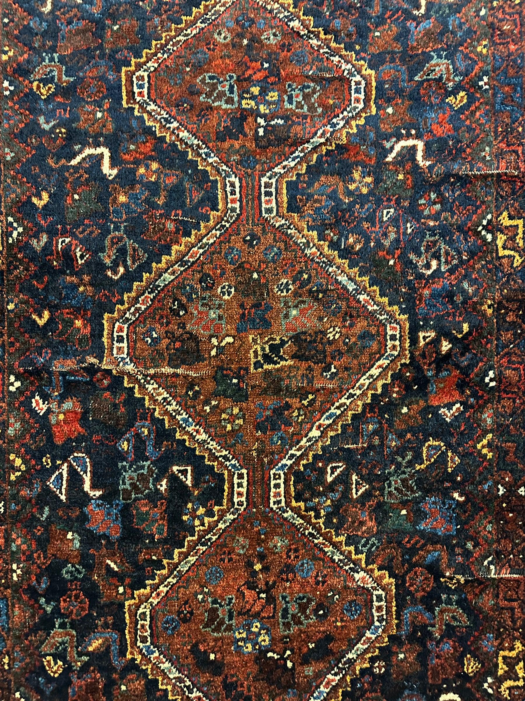 Antique Persian Khamseh Tribal Rug 4' x 5’10”