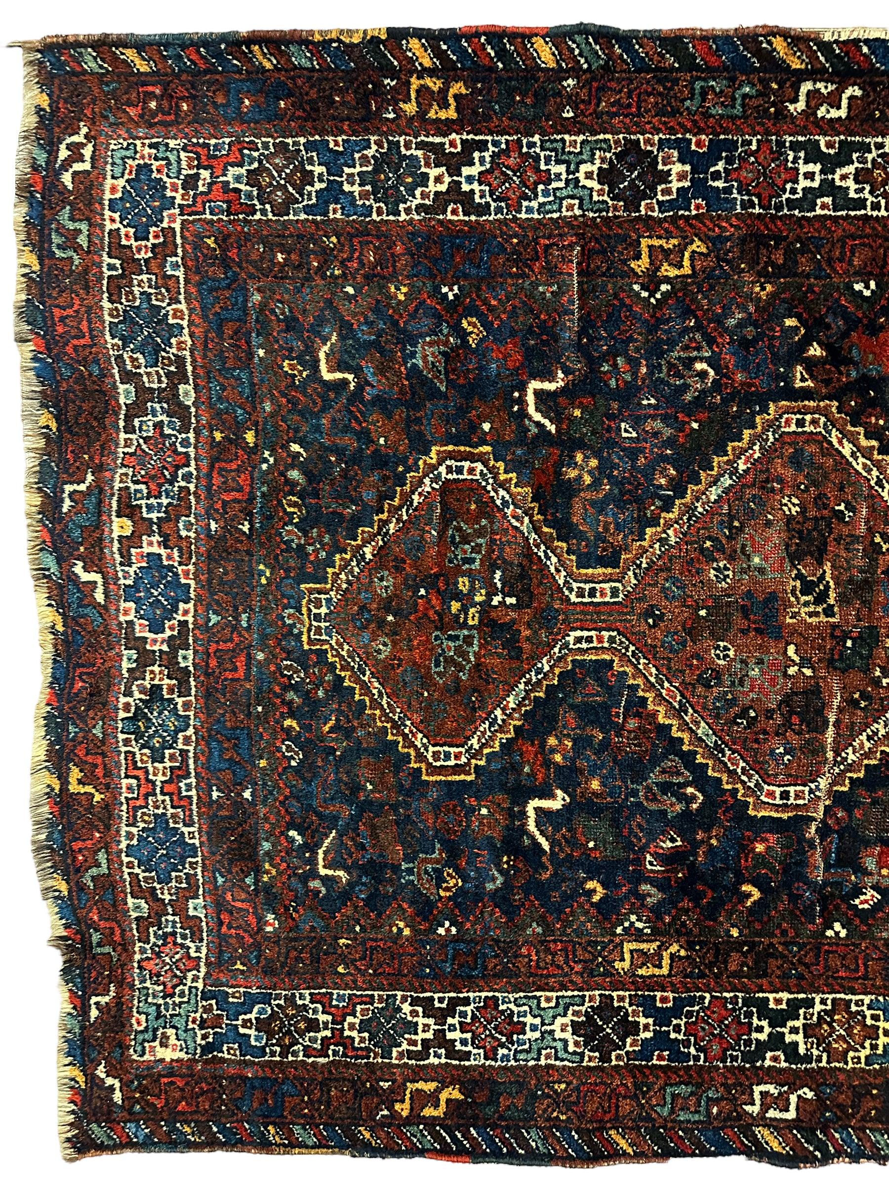 Antique Persian Khamseh Tribal Rug 4' x 5’10”