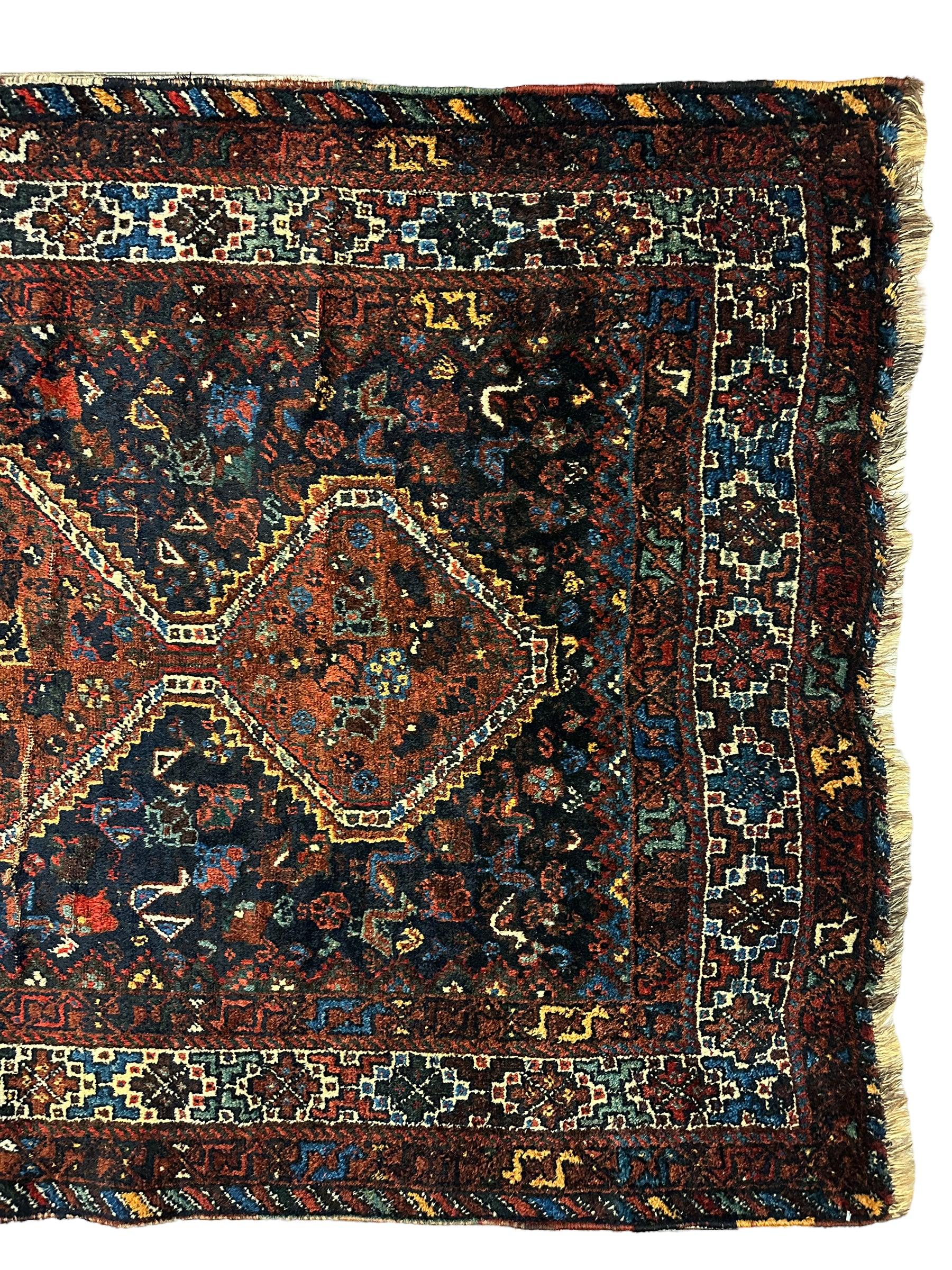 Antique Persian Khamseh Tribal Rug 4' x 5’10”