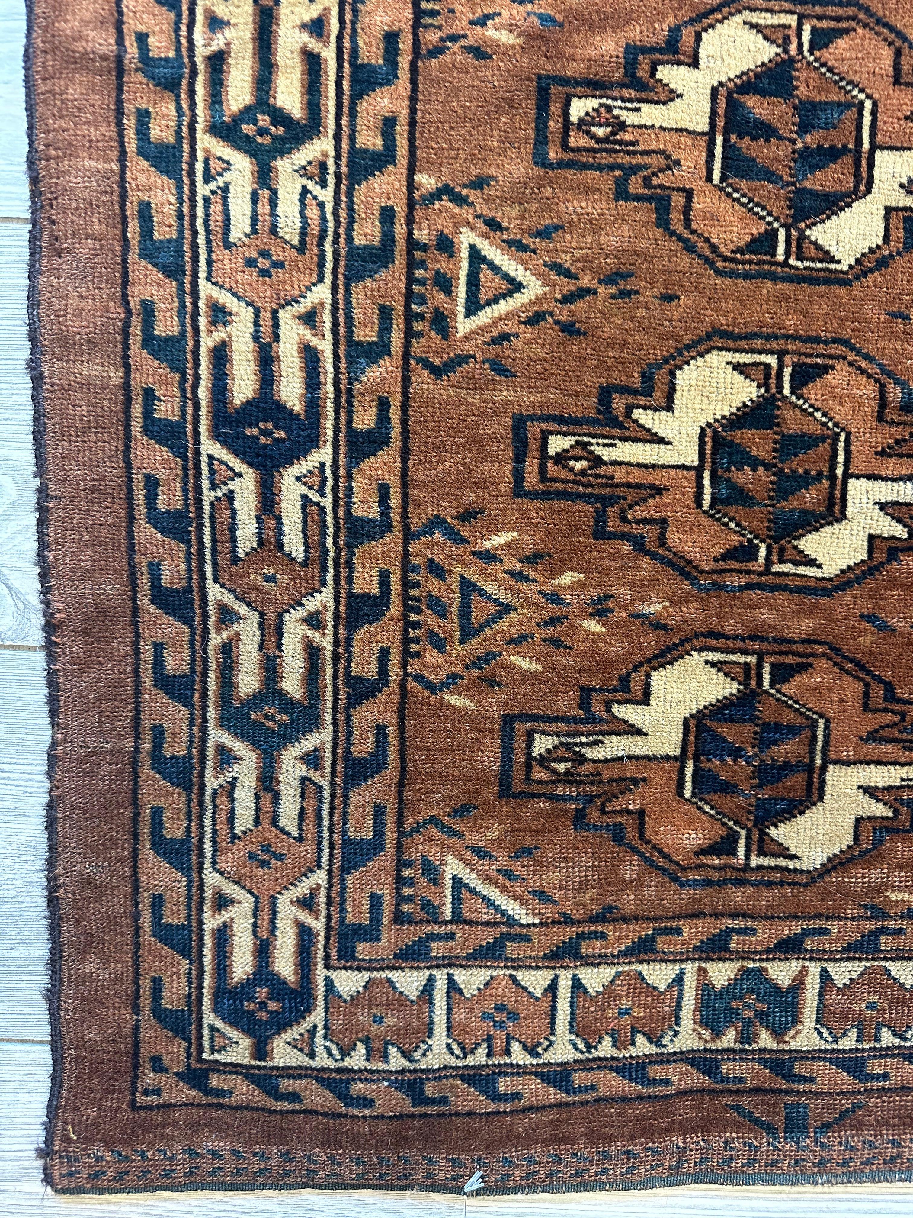 Antique Tekke Yomud Yomut Saryk Chuval Rug Bag Face, Turkmen Rug, Turkoman Rug 2’6”x3’9”