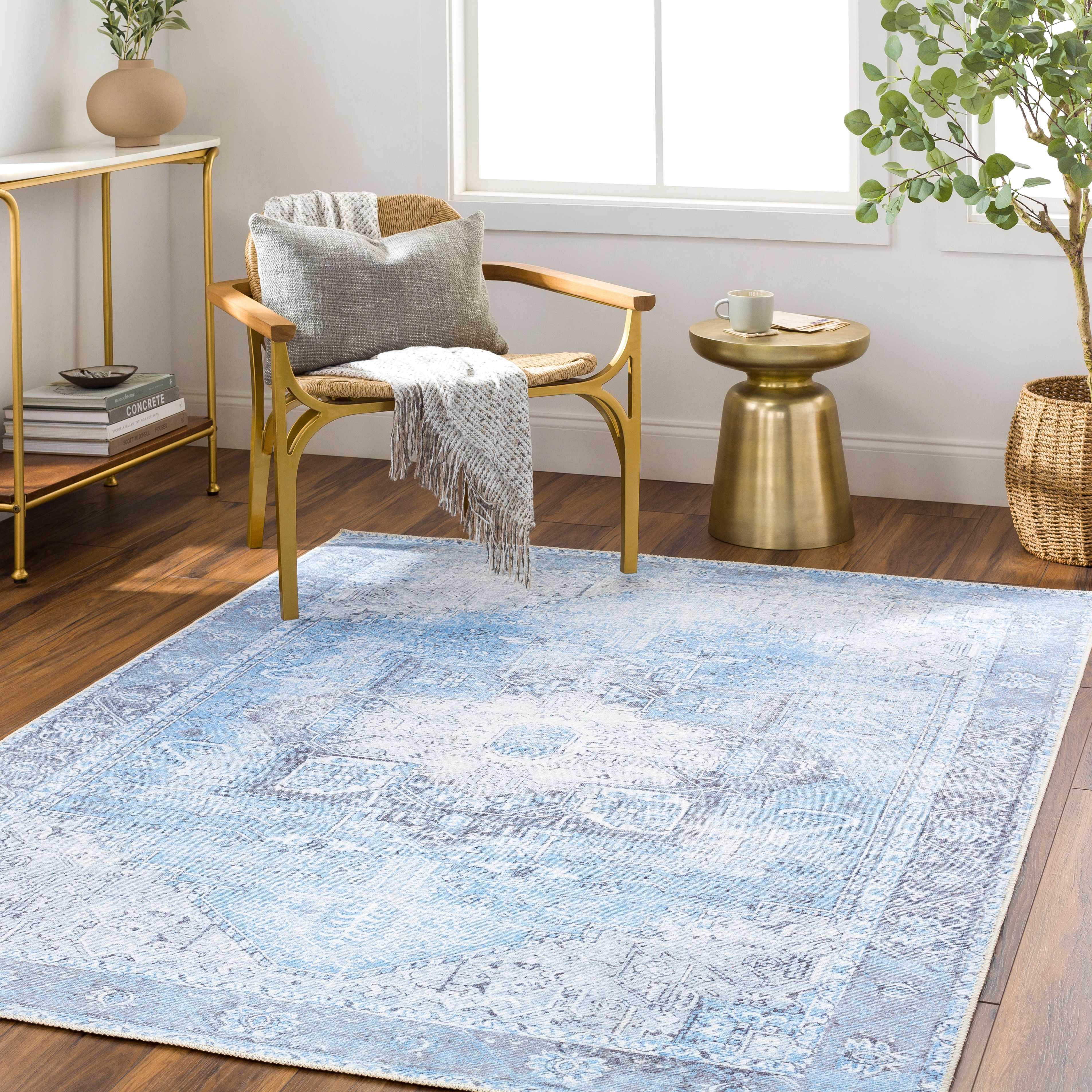 Aqua Rosman Washable Area Rug