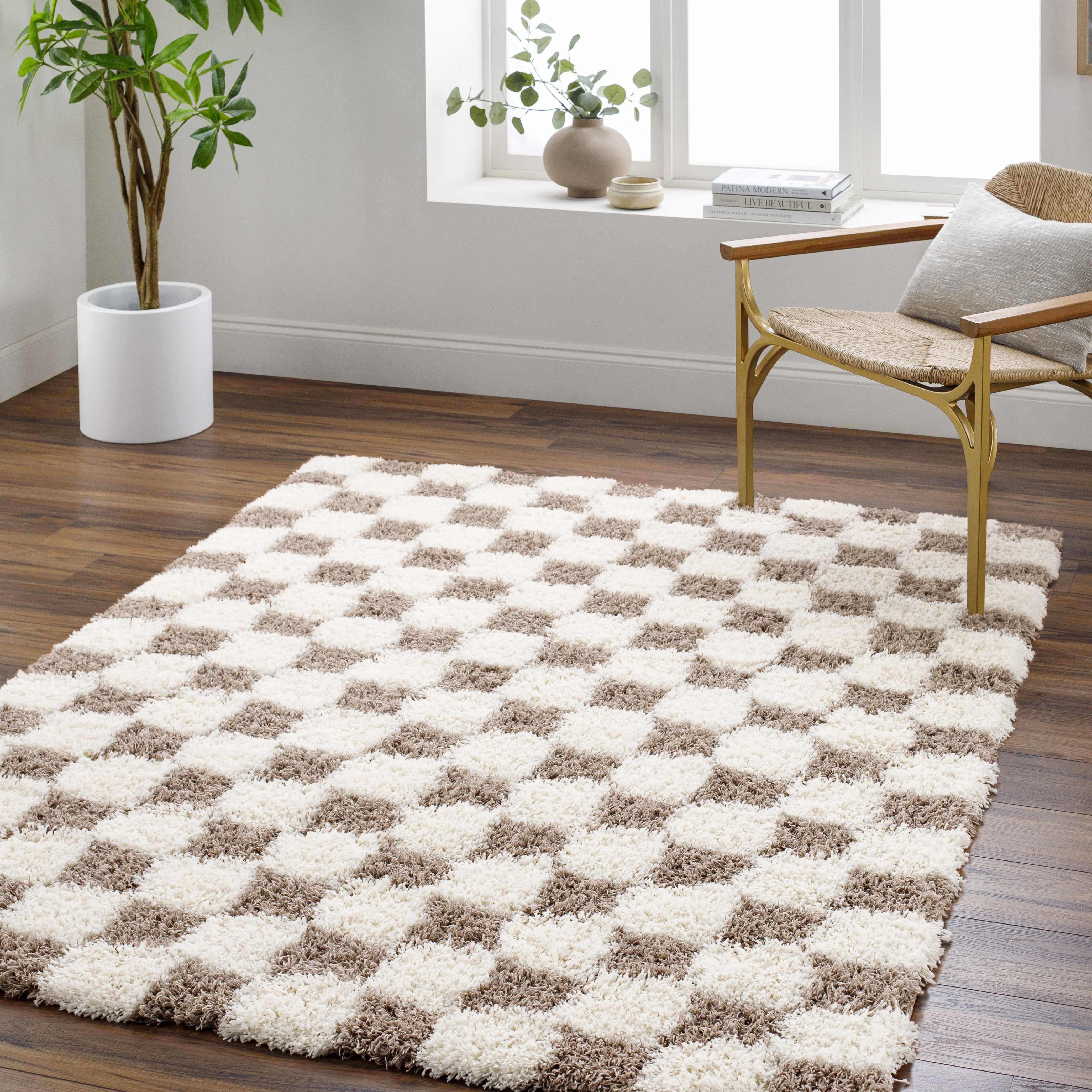 Atira Brown Checkered Area Rug