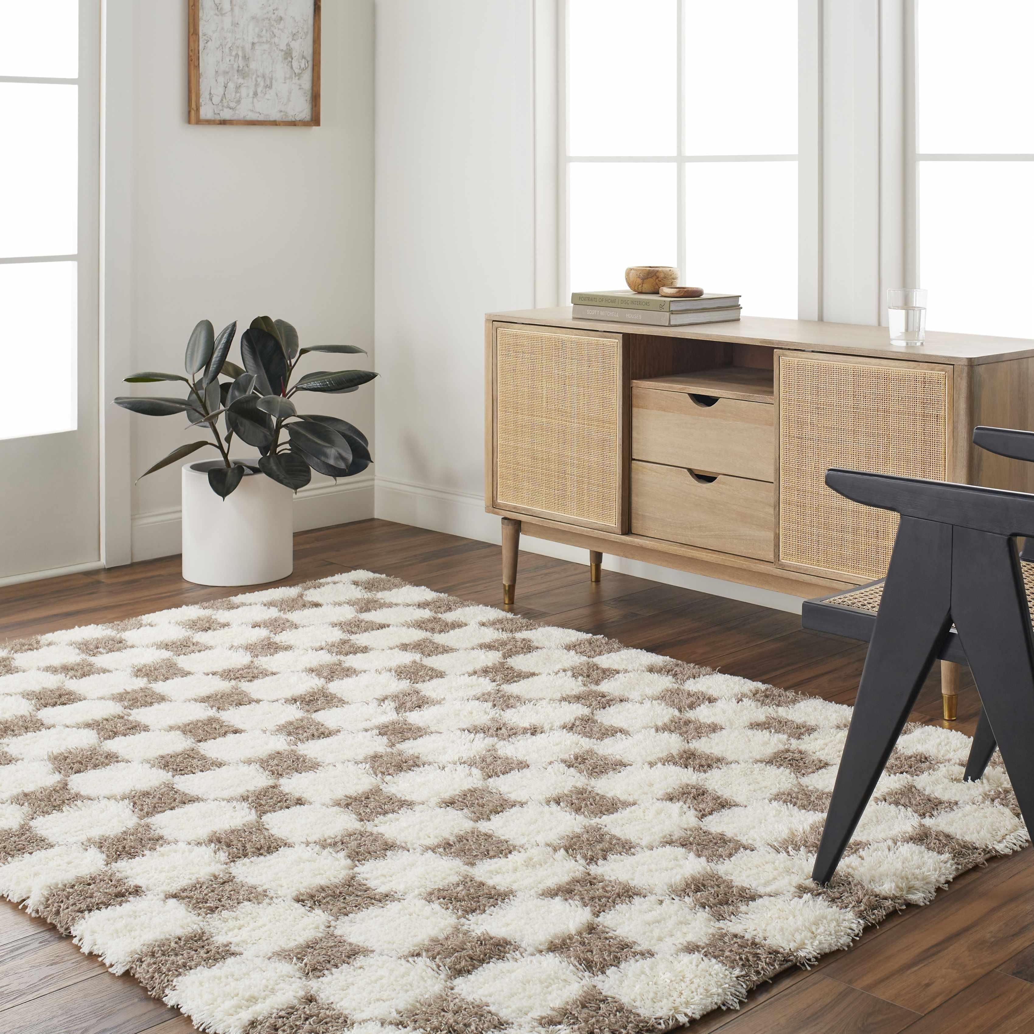 Atira Brown Checkered Area Rug