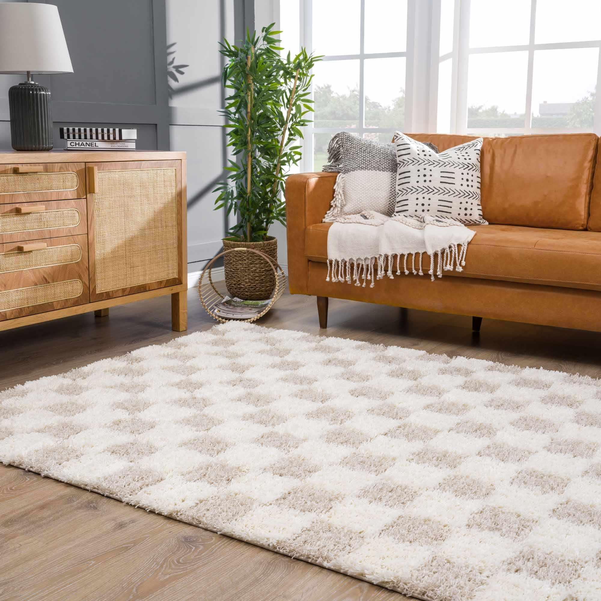 Atira Light Brown Checkered Area Rug