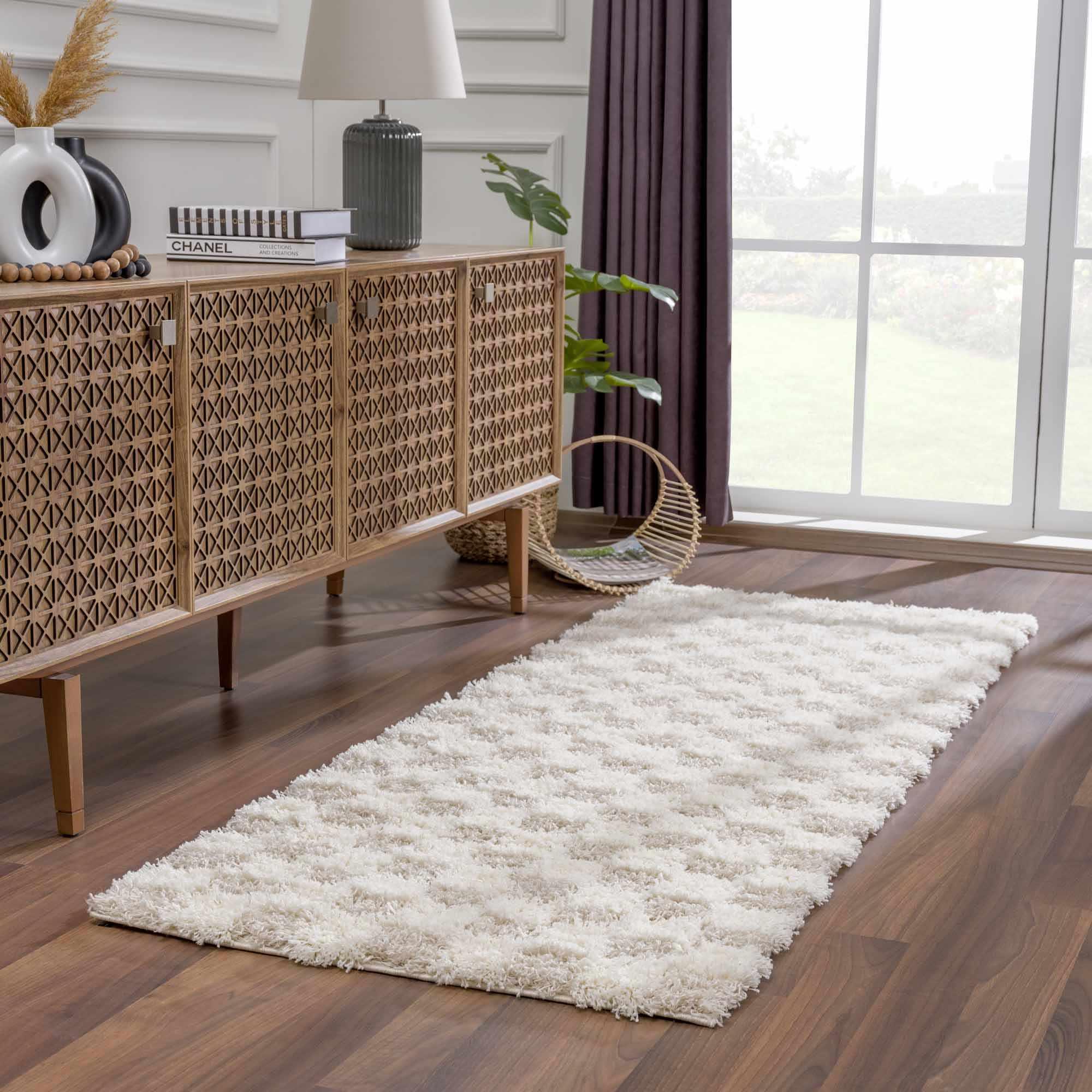 Atira Light Brown Checkered Area Rug