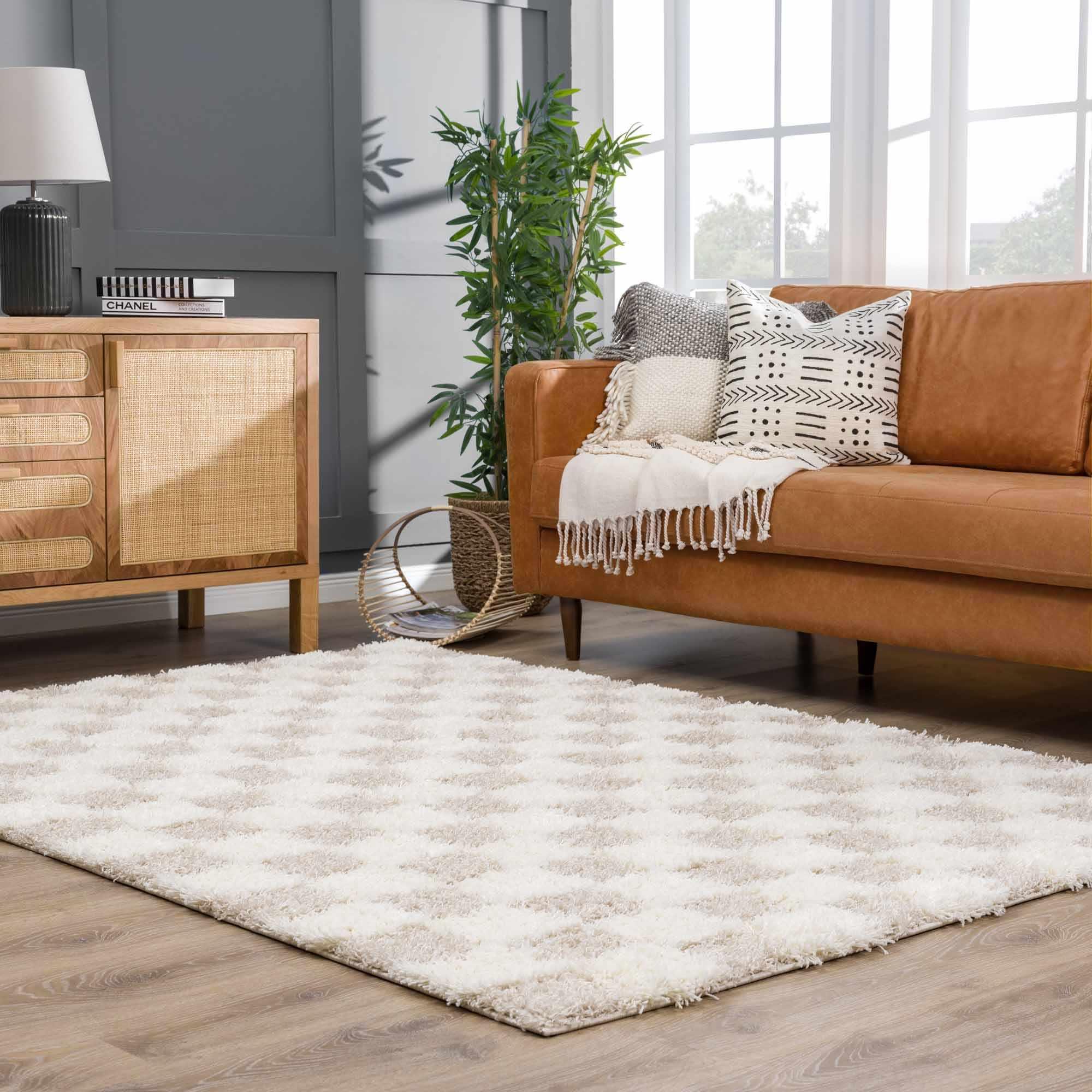 Atira Light Brown Checkered Area Rug