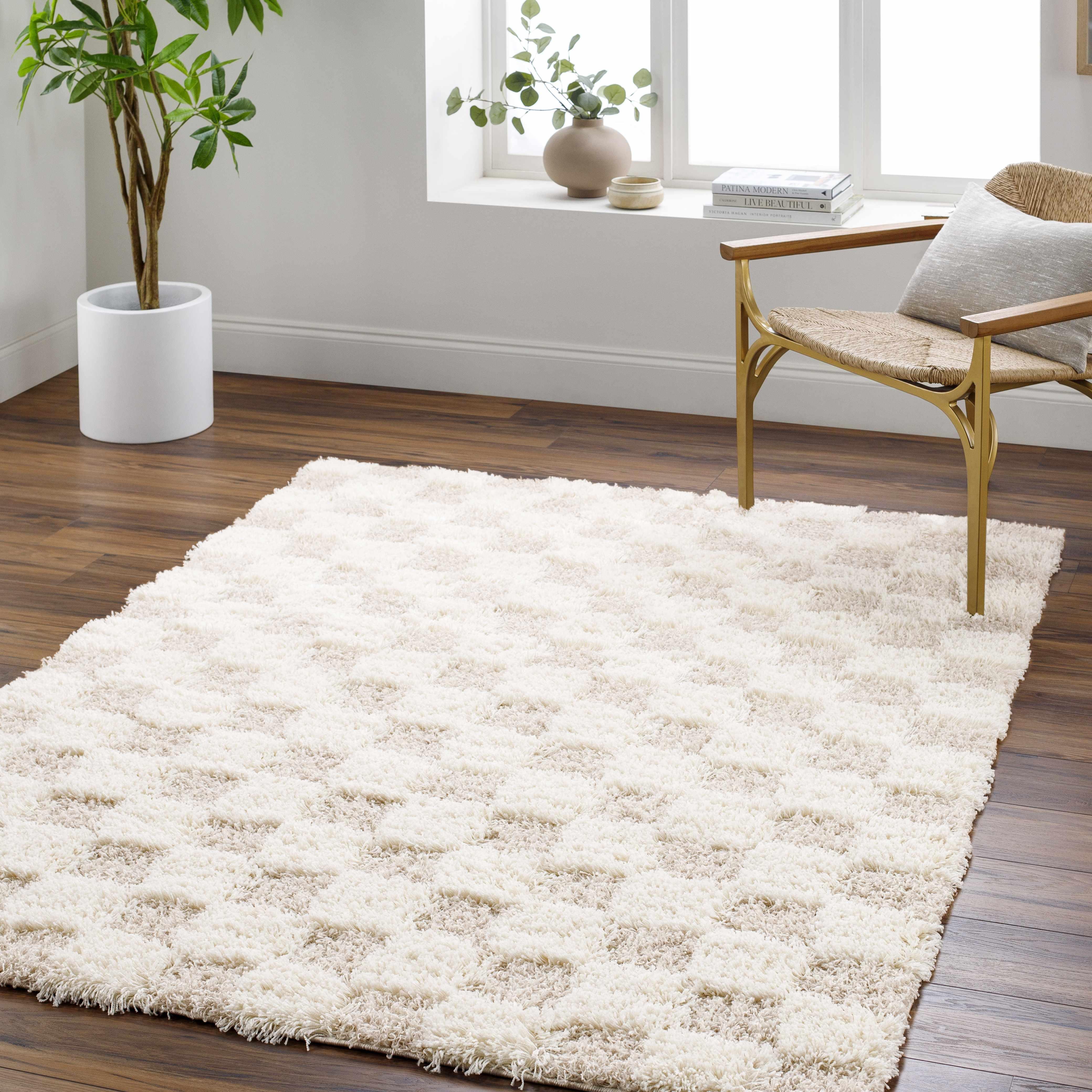 Atira Light Brown Checkered Area Rug