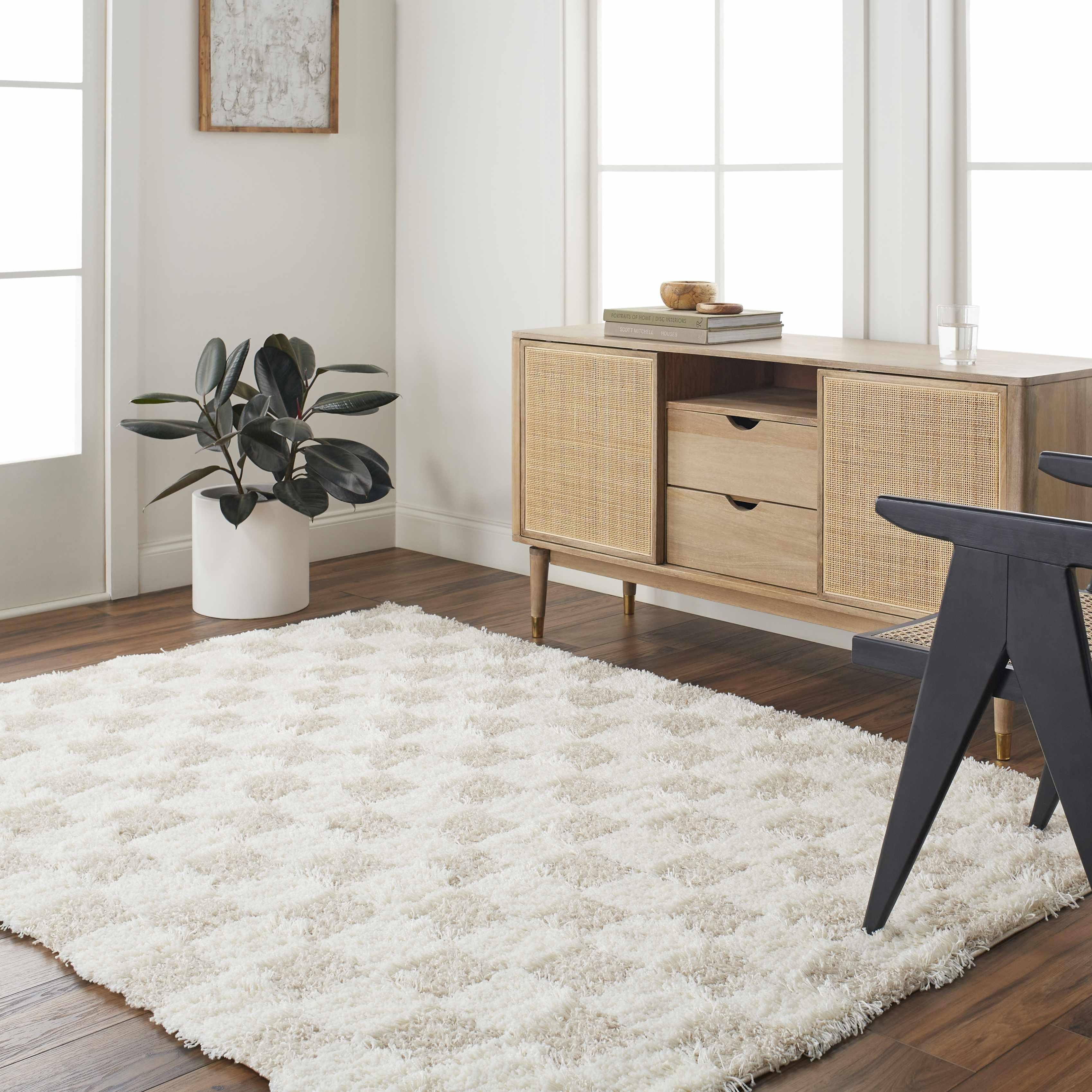 Atira Light Brown Checkered Area Rug