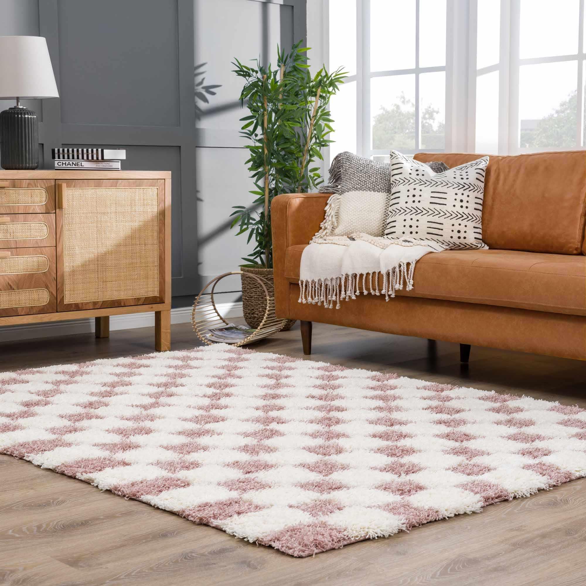 Atira Pink Checkered Area Rug