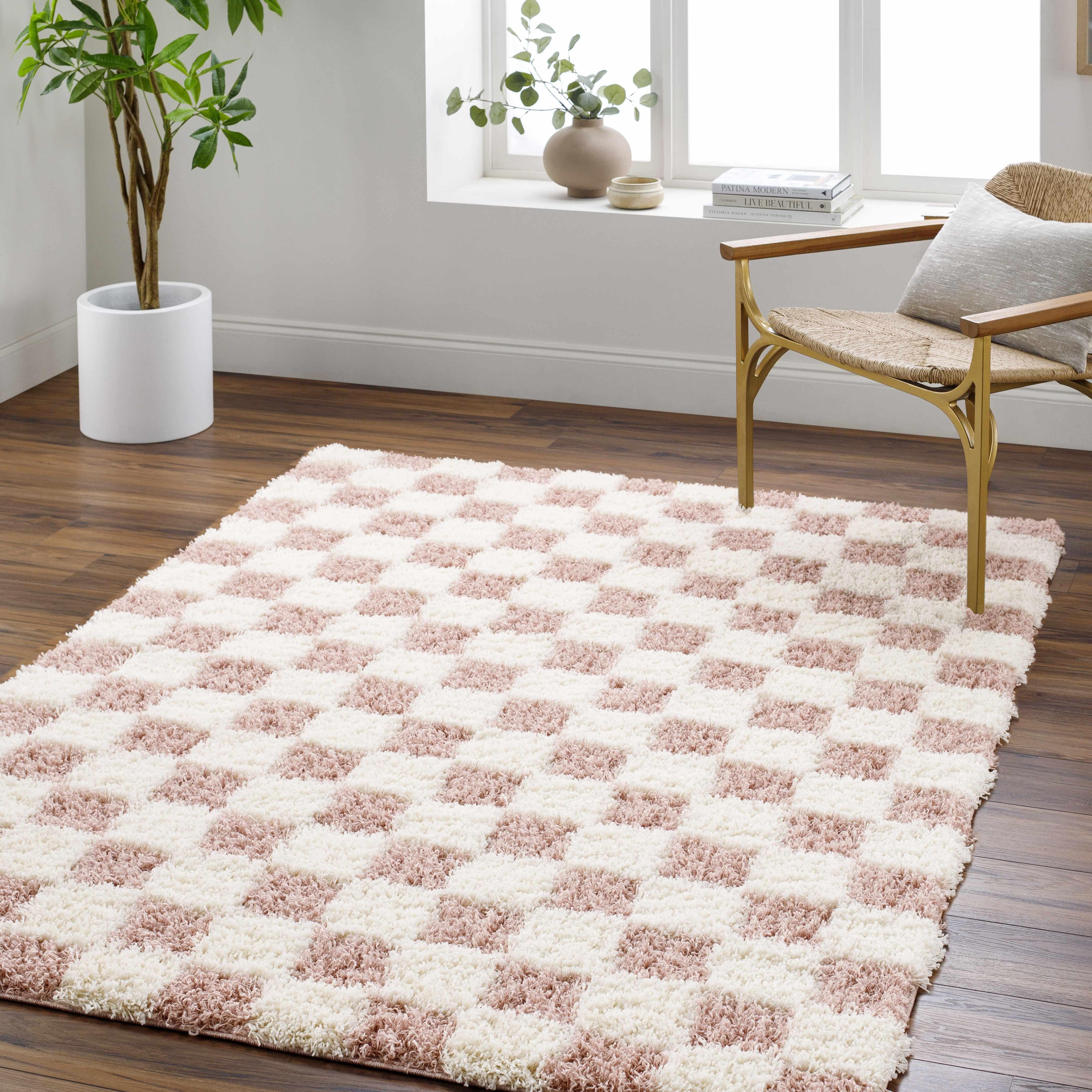 Atira Pink Checkered Area Rug