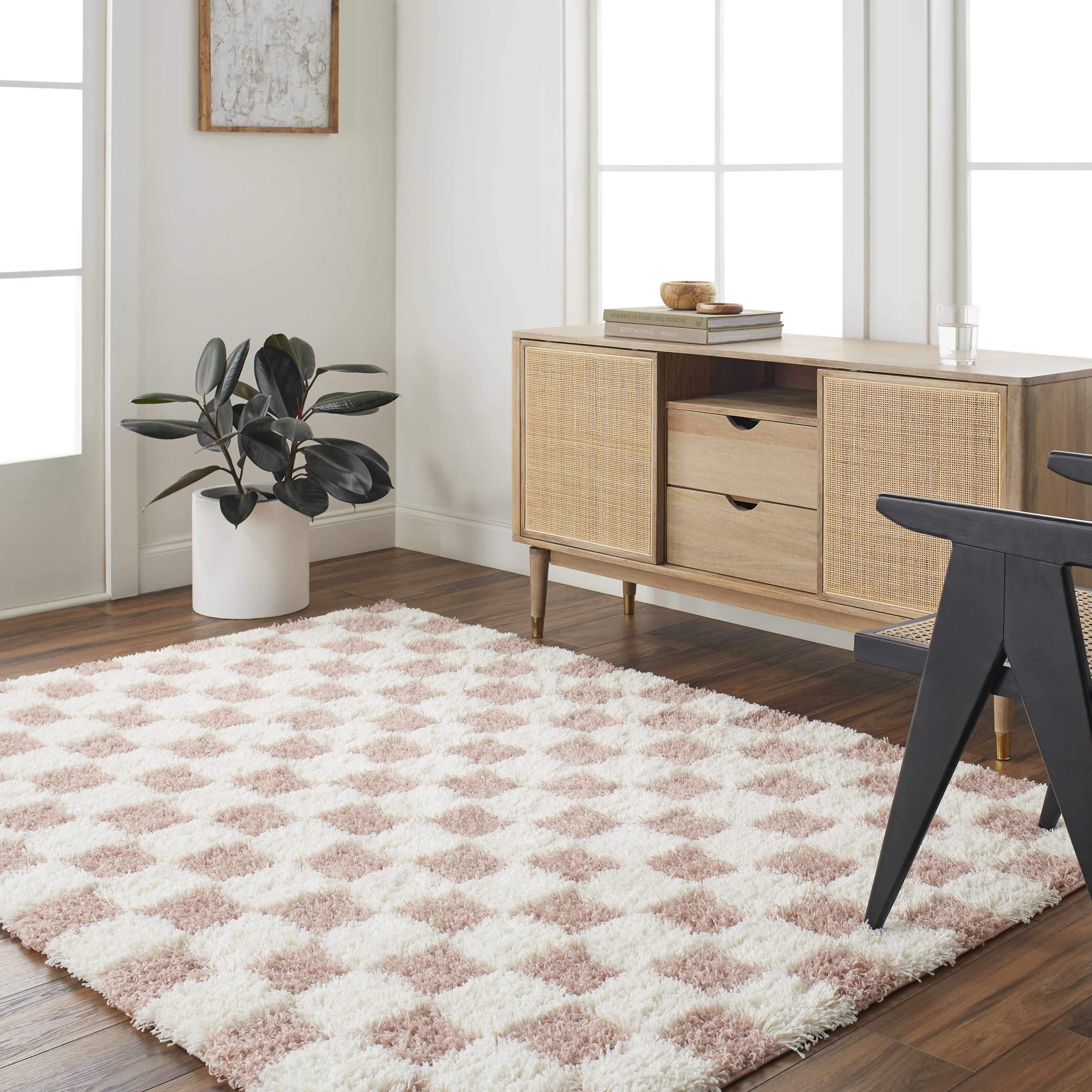 Atira Pink Checkered Area Rug