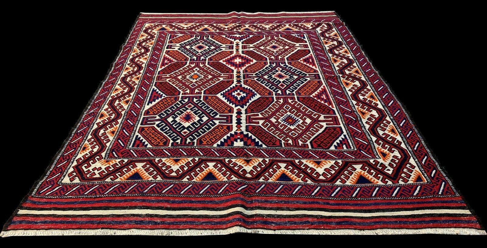 Authentic Hand Knotted Afghani Baluchi Wool Soumak Kilim Area Rug 8 x 6 Ft