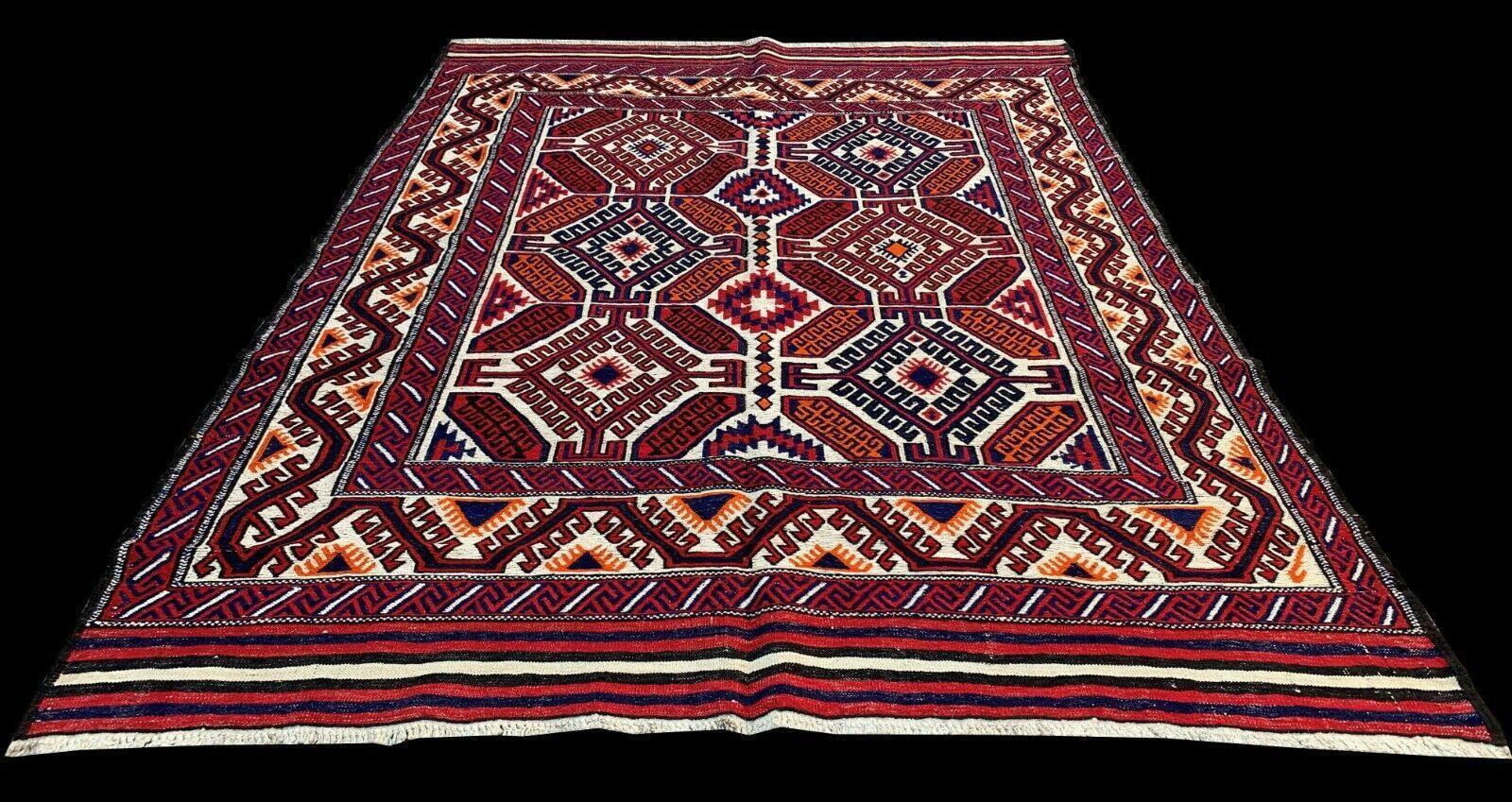 Authentic Hand Knotted Afghani Baluchi Wool Soumak Kilim Area Rug 8 x 6 Ft