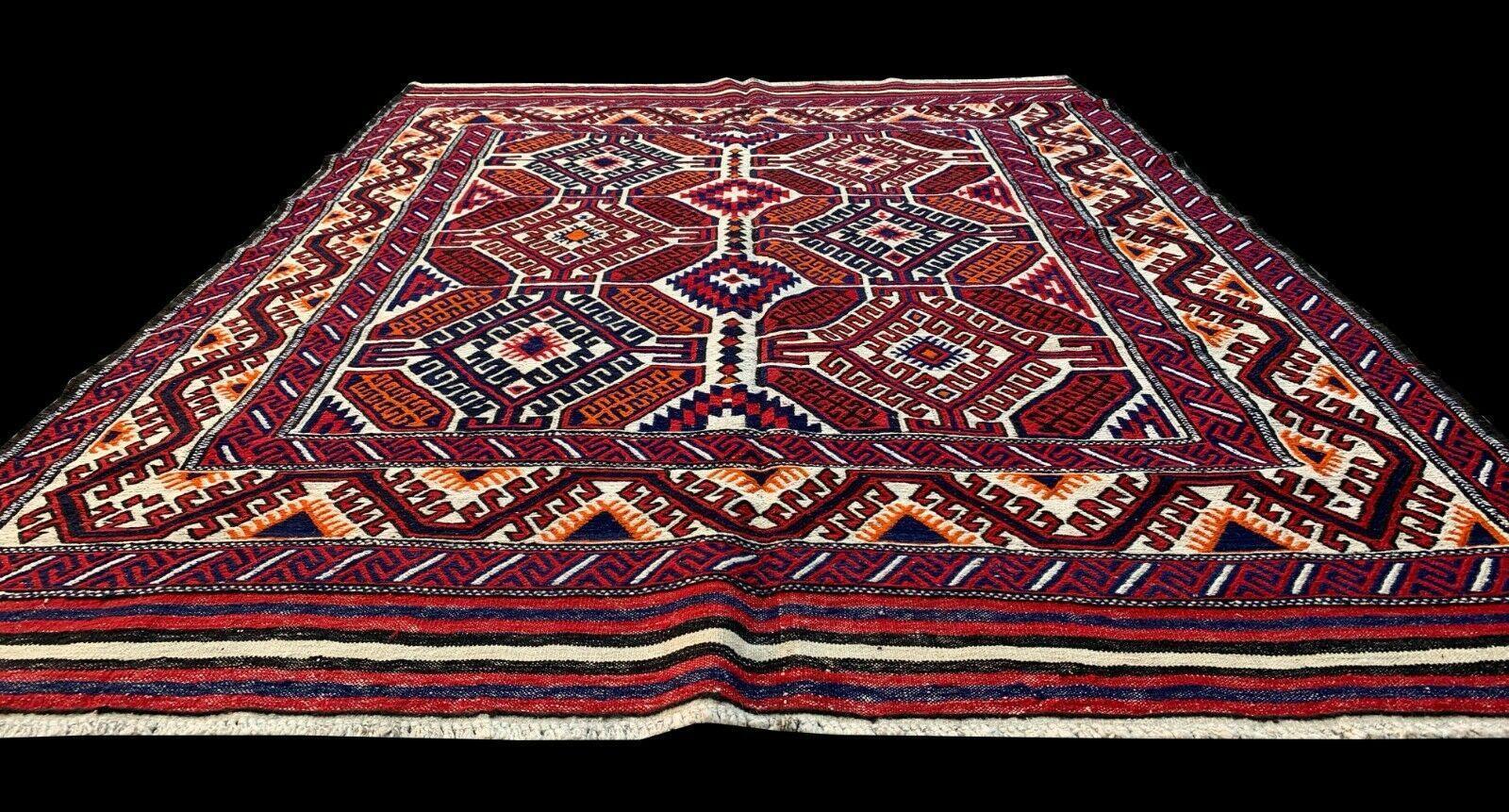 Authentic Hand Knotted Afghani Baluchi Wool Soumak Kilim Area Rug 8 x 6 Ft