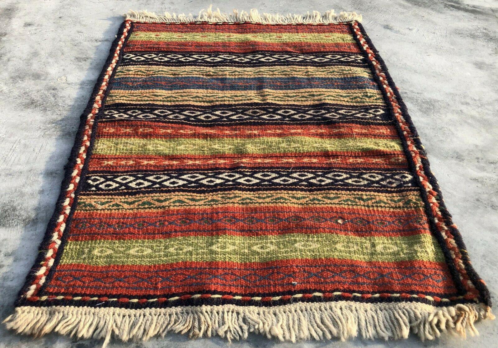 Authentic Hand Knotted Shrz Wool Kilim Kilm Area Rug 2.5 x 1.10 Ft