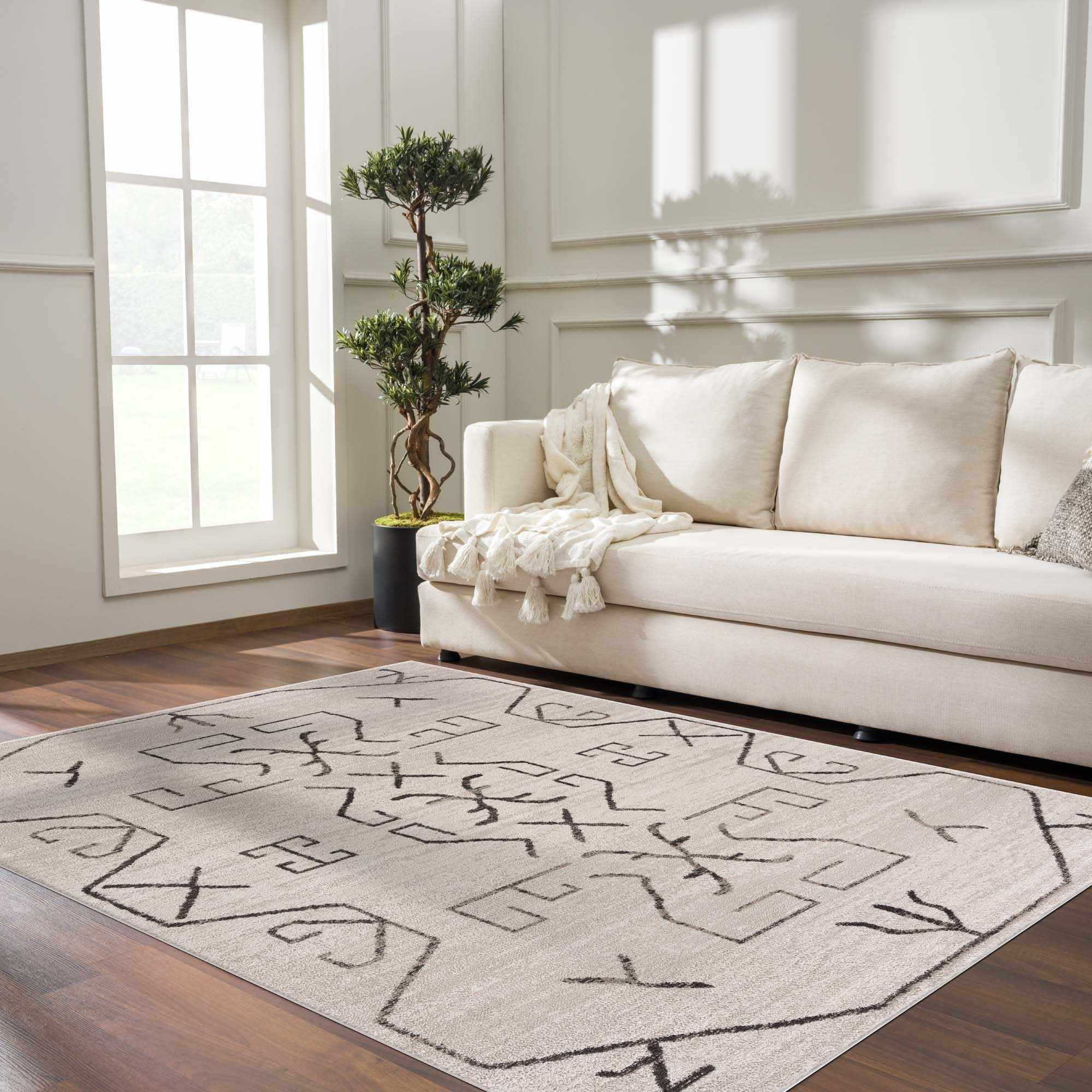 Azzan Cream & Charcoal Area Rug