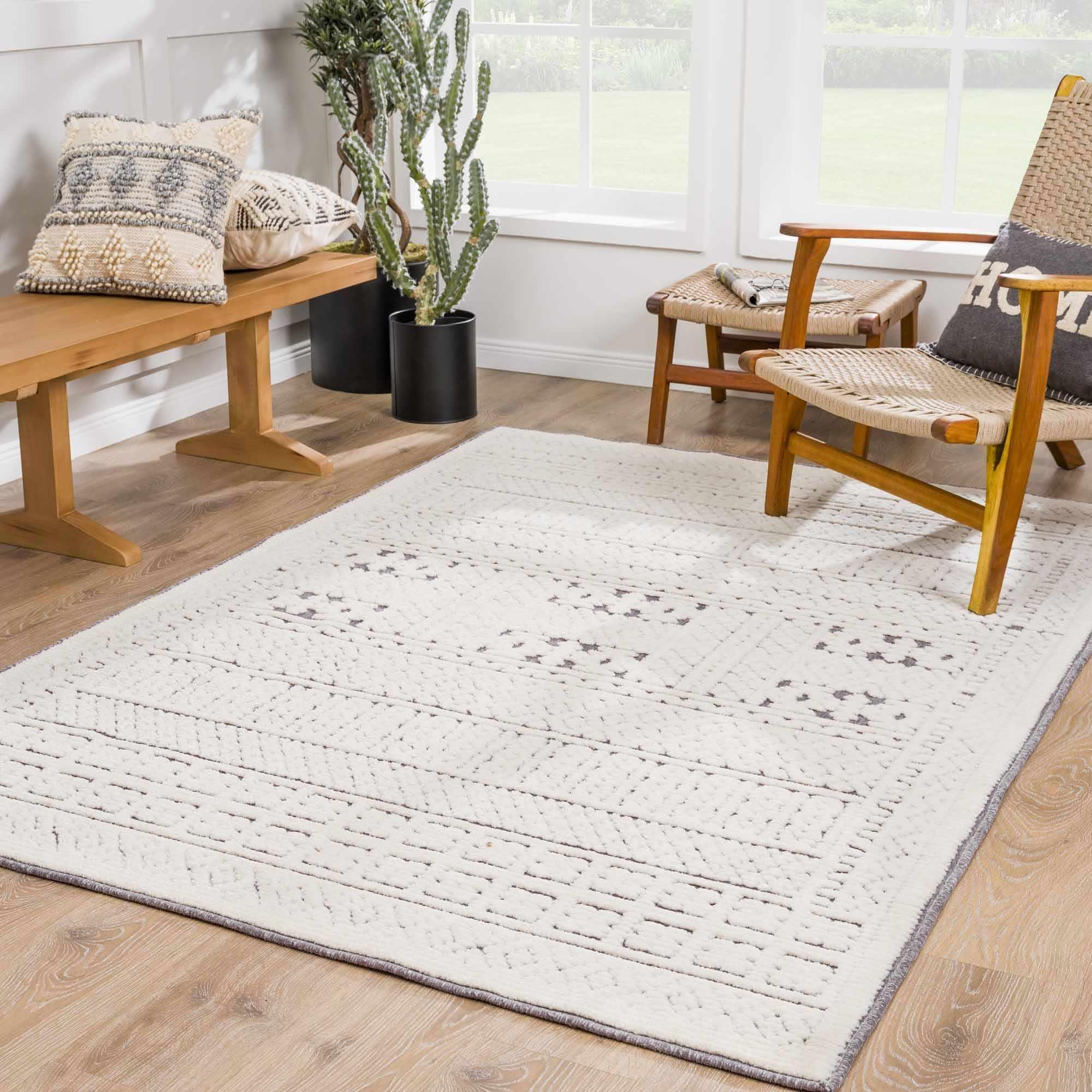 Bahar Cream & Gray Washable Area Rug