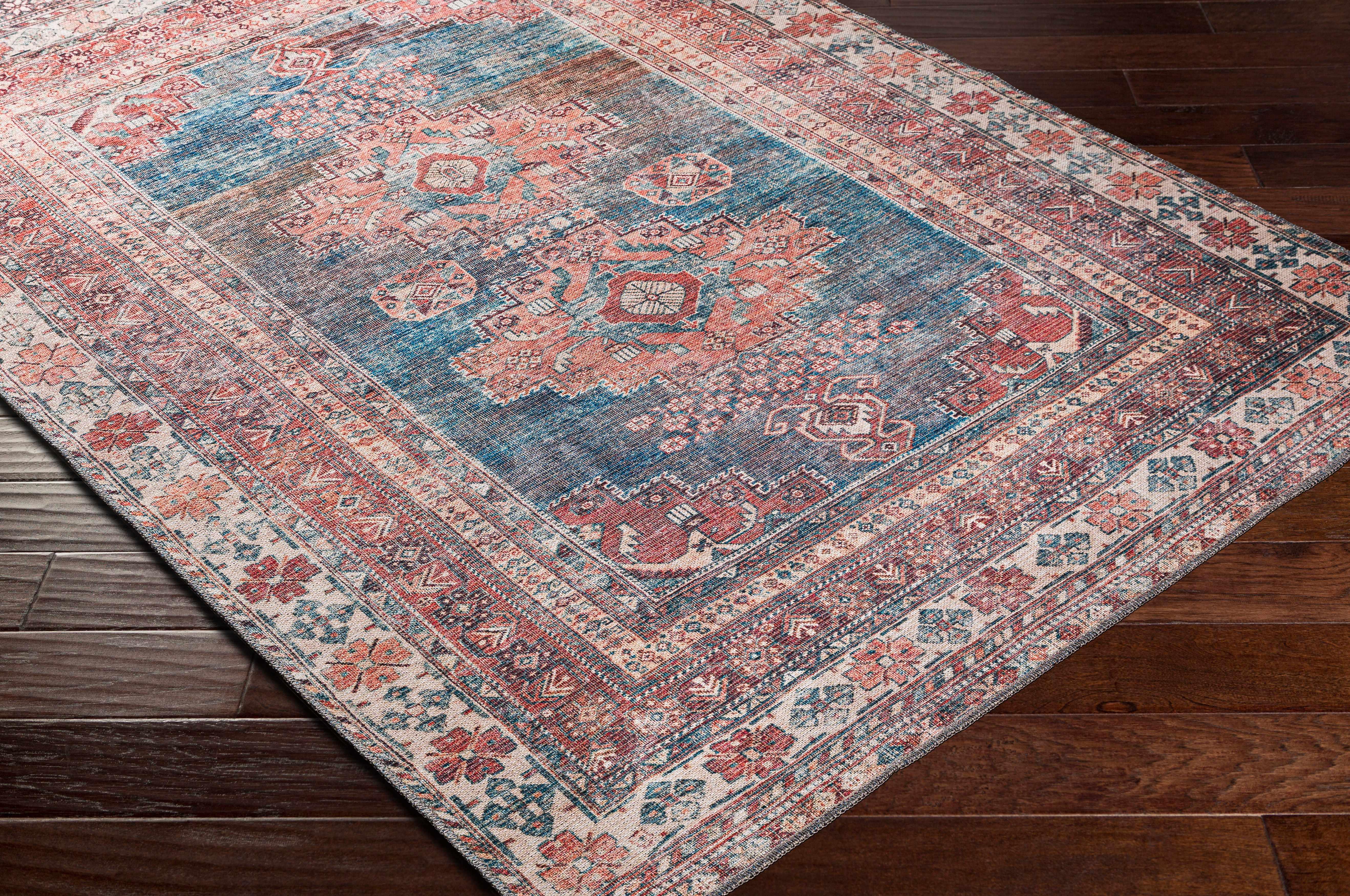 Baltinglass Rust & Blue Washable Area Rug