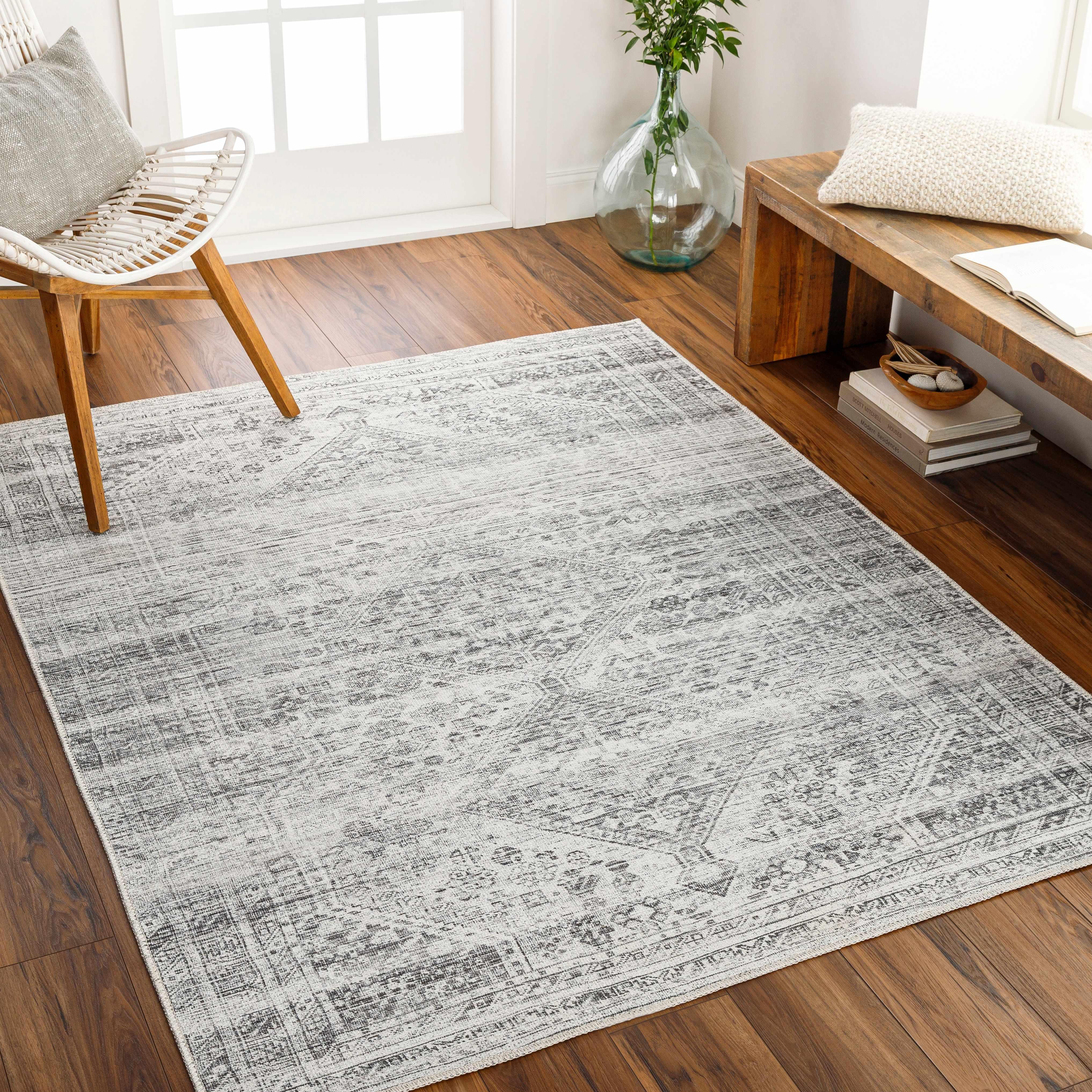 Barny Cream & Gray Washable Area Rug