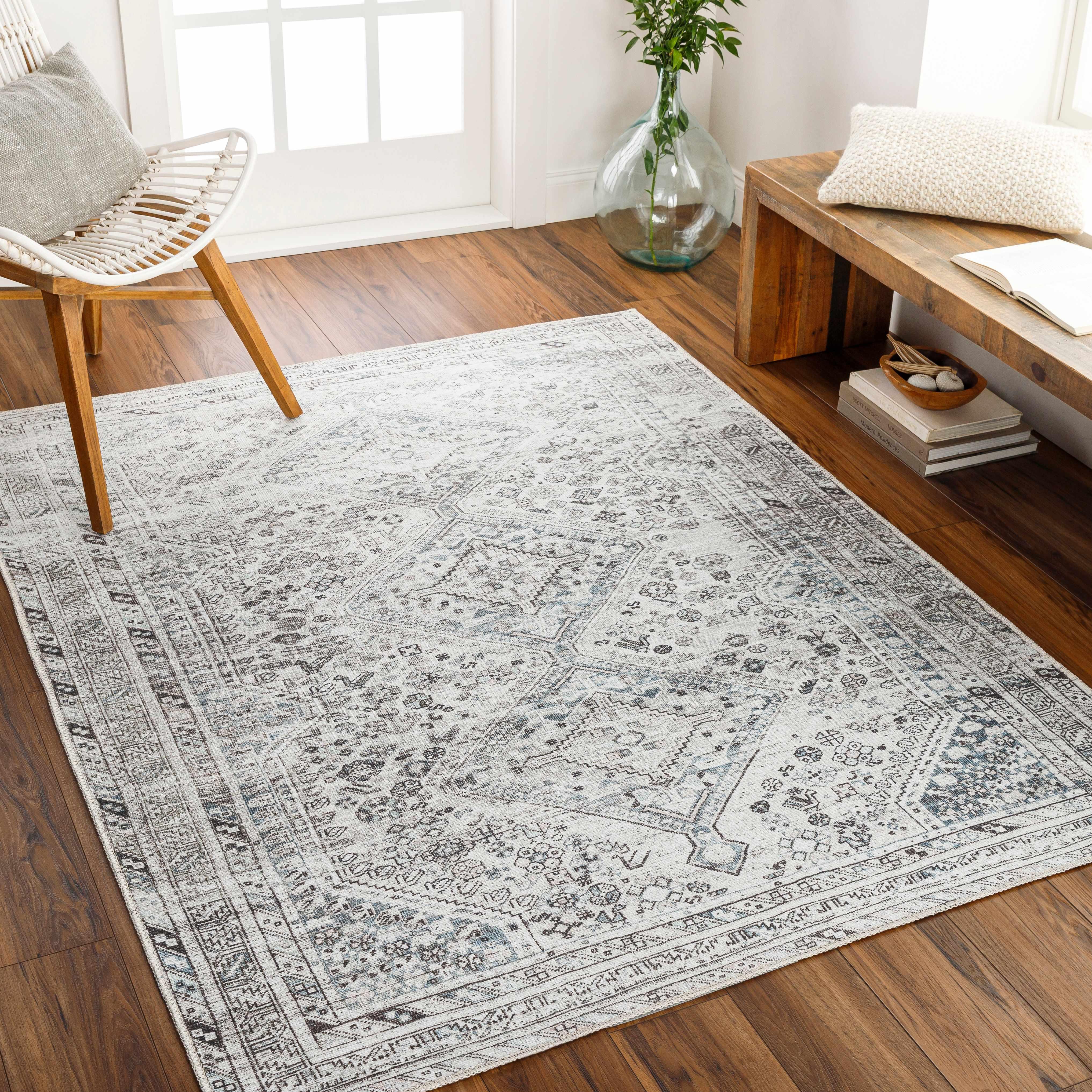 Barny Gray Washable Area Rug