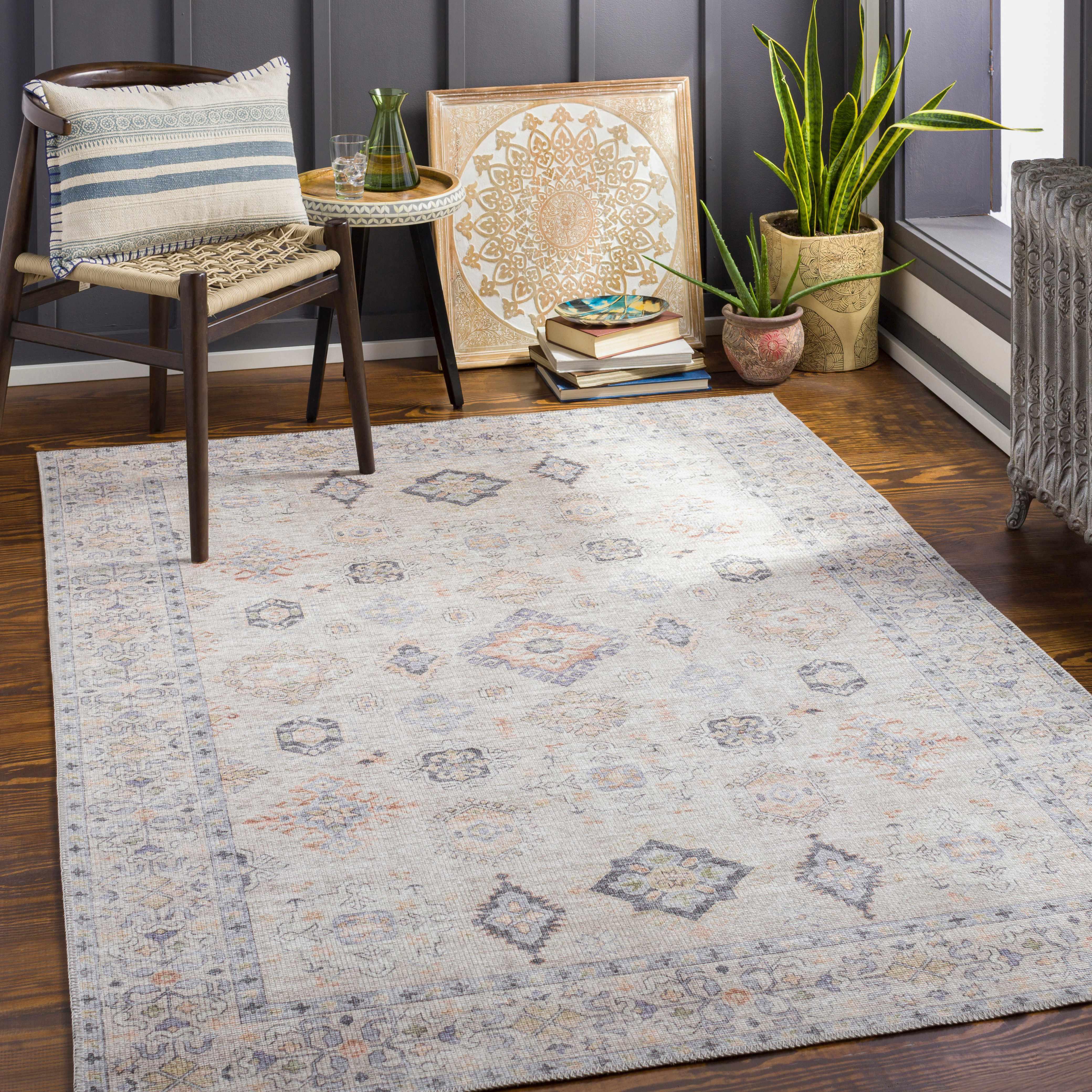 Beige Beckett Vintage Washable Area Rug