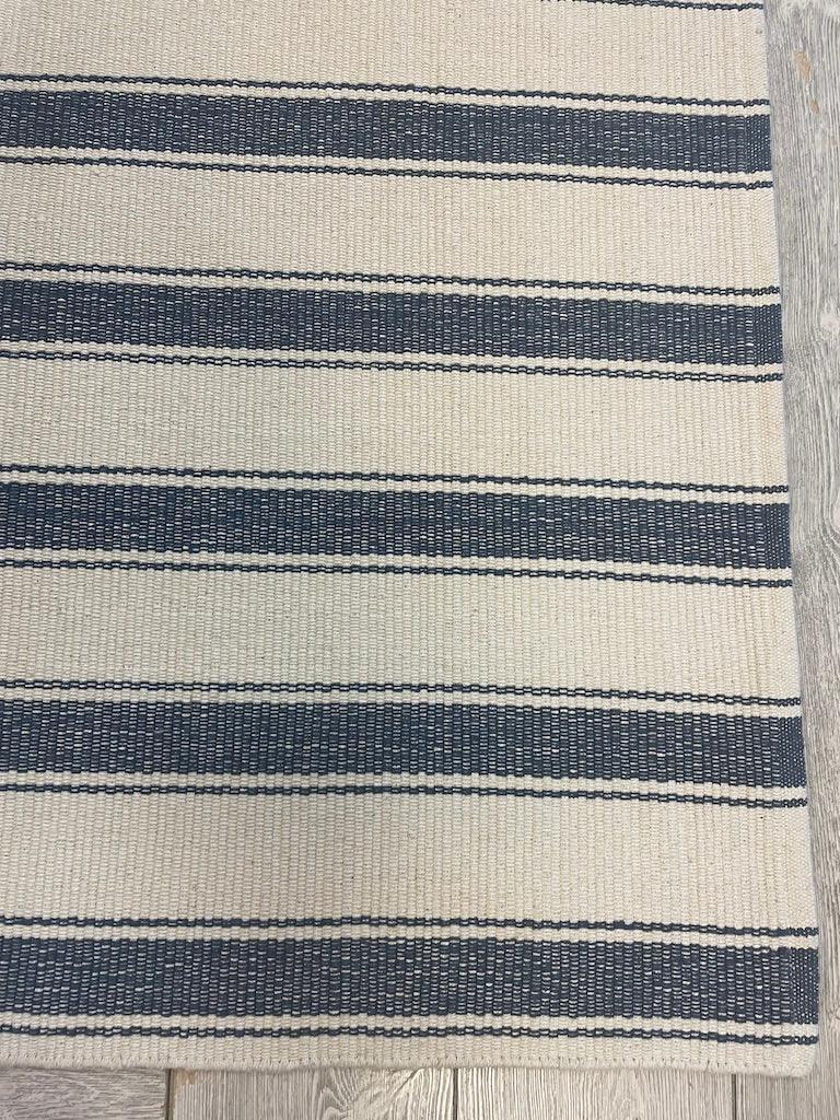 Blue Awning Stripe Woven Cotton Rug 6x9 Ft