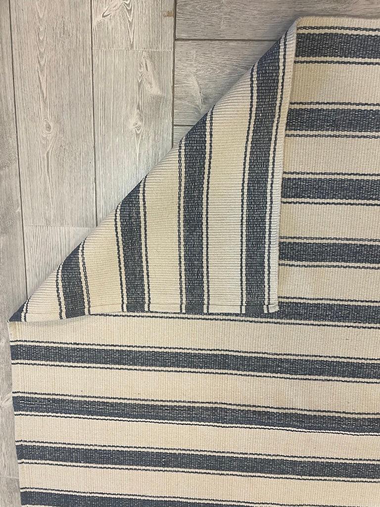 Blue Awning Stripe Woven Cotton Rug 6x9 Ft