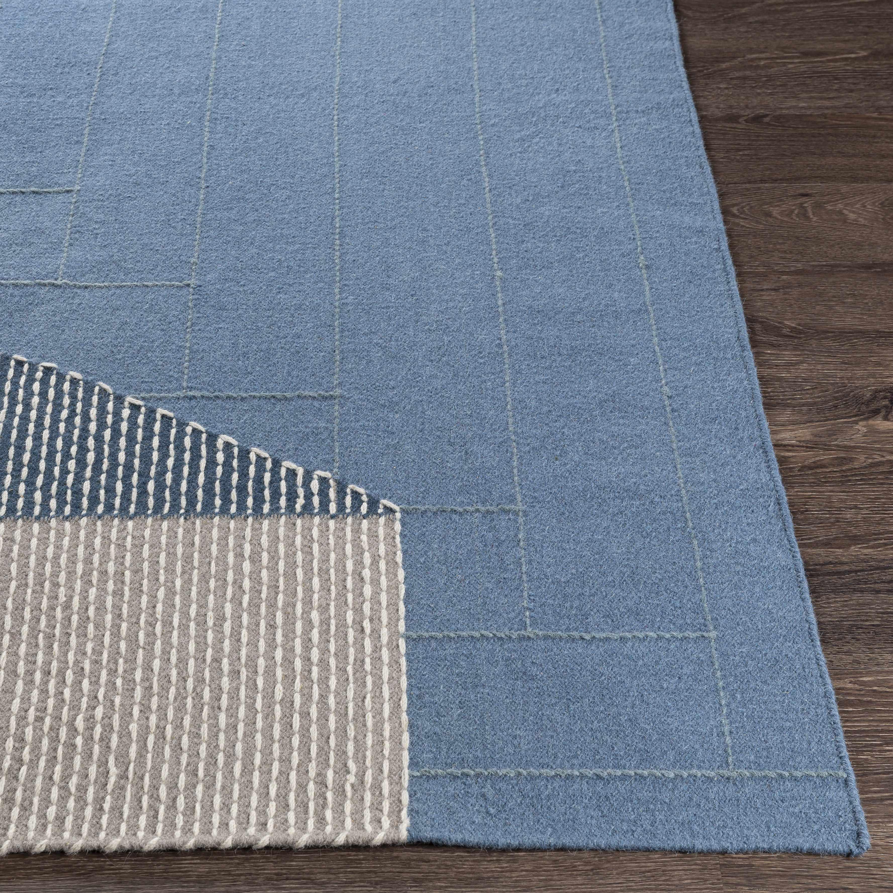 Blue Hanwood Wool Blend Braided Area Rug