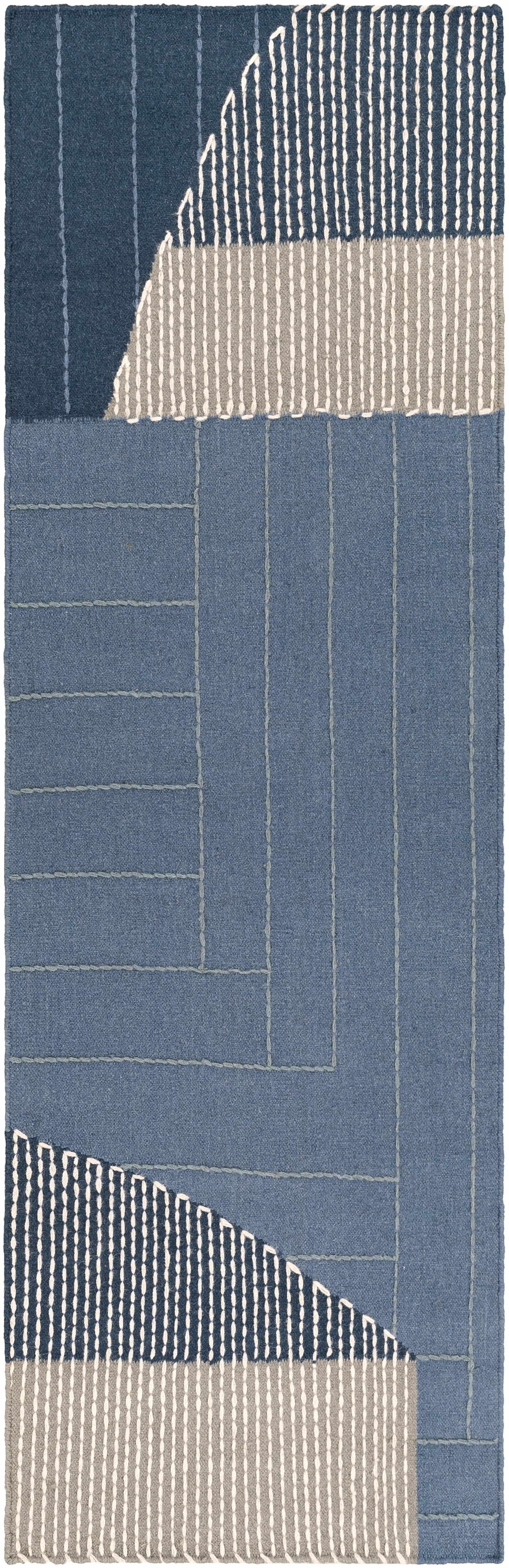 Blue Hanwood Wool Blend Braided Area Rug