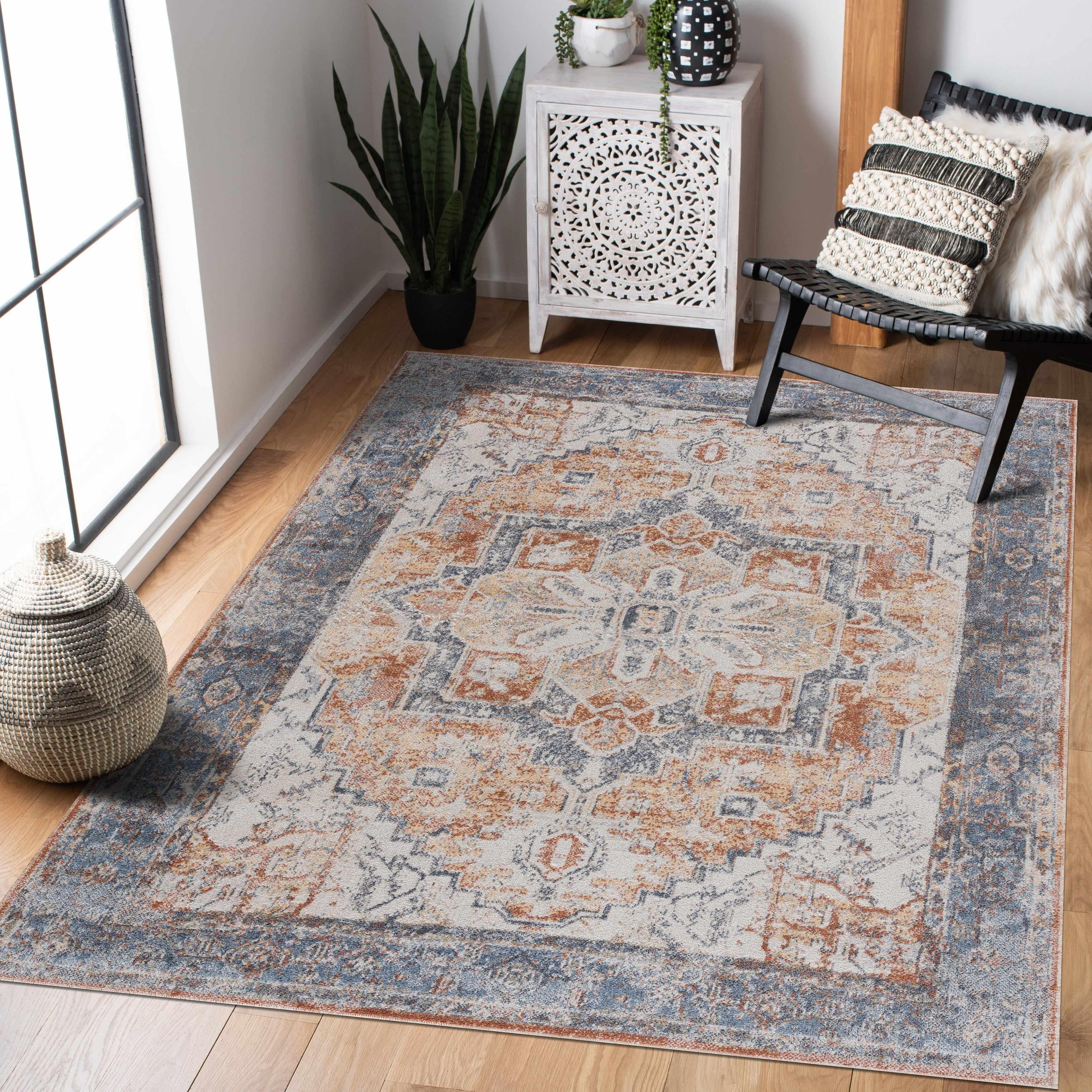 Blue Orange Hera Washable Area Rug