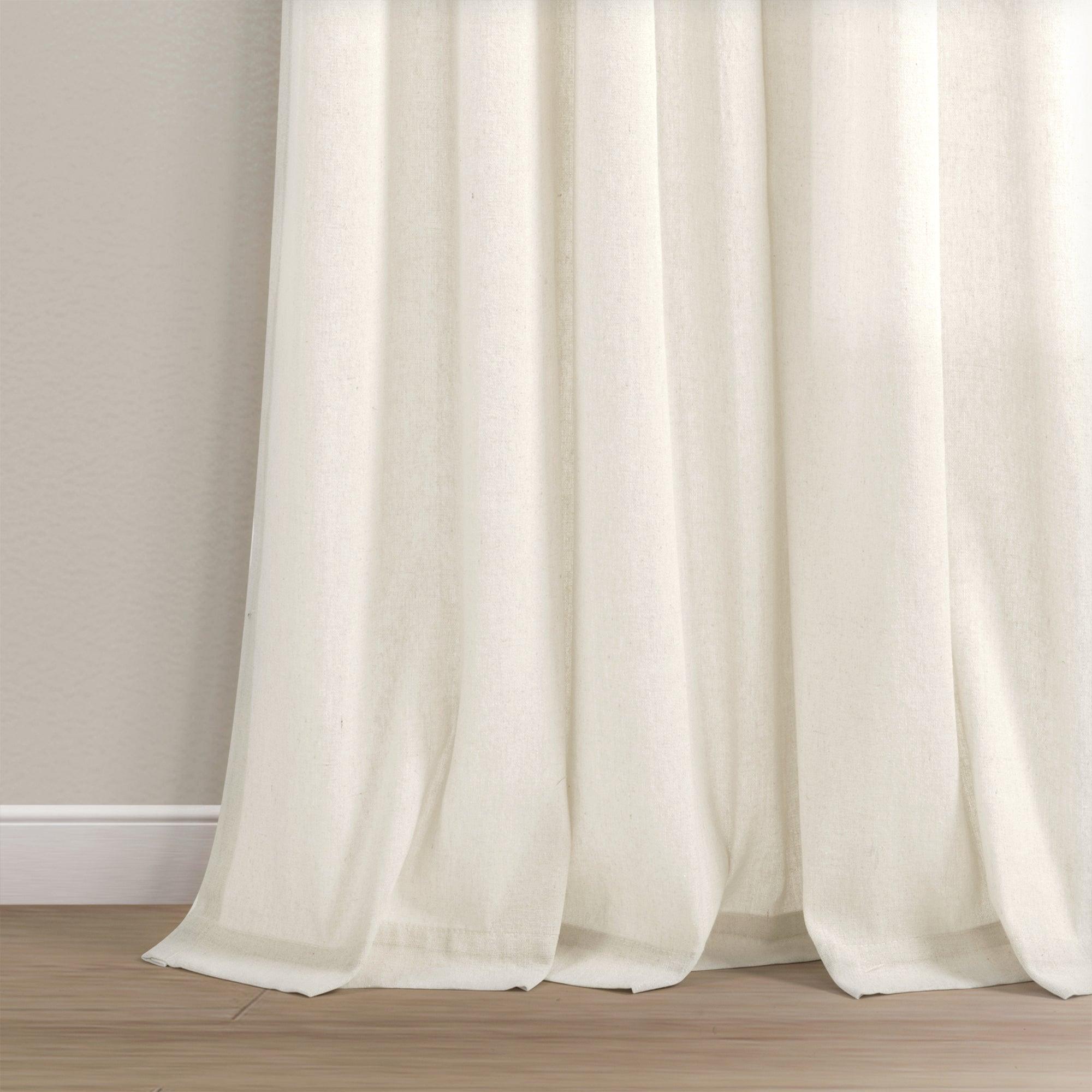 Boho Faux Linen Tassel Color Block Window Curtain Panel Set