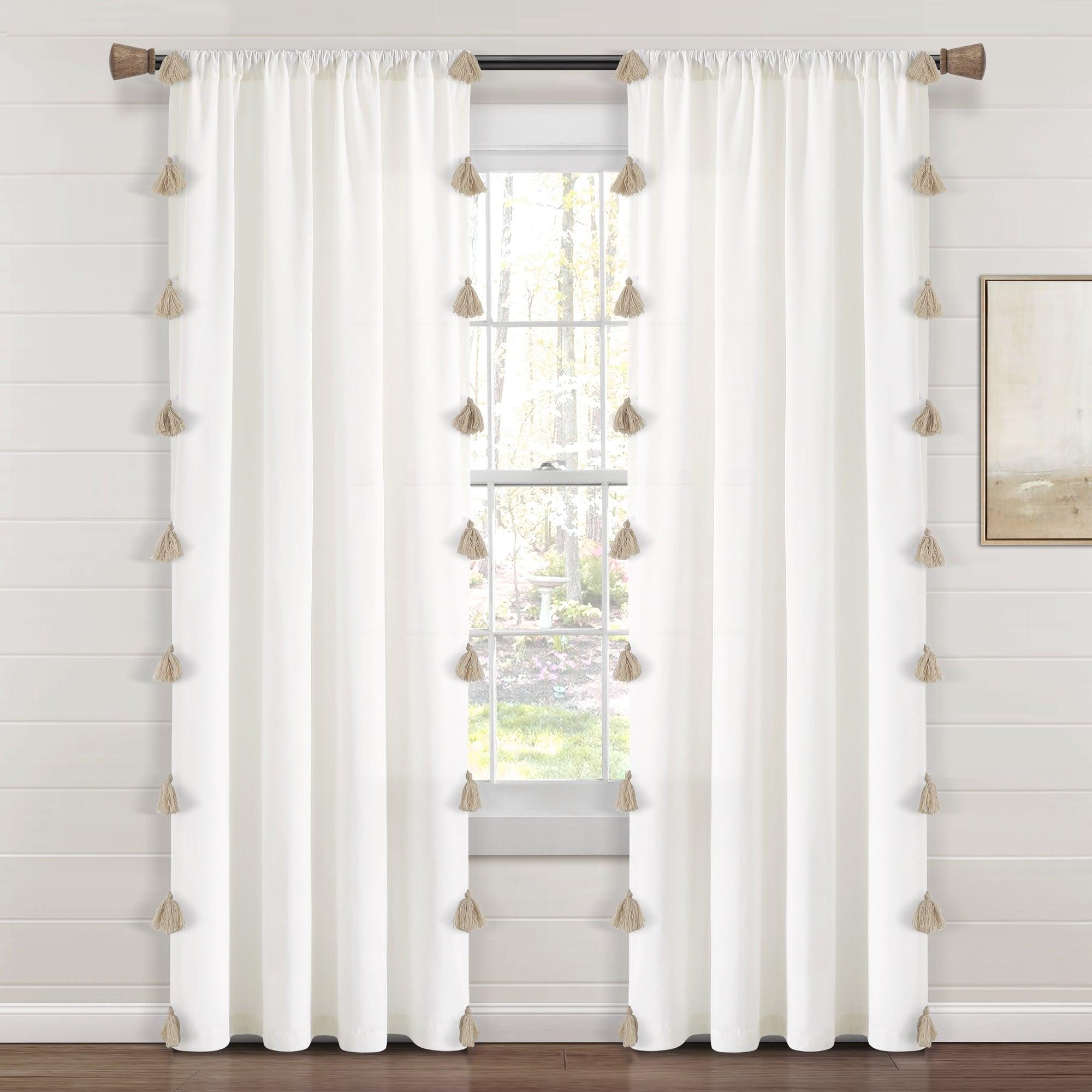 Boho Faux Linen Texture Tassel Window Curtain Panel