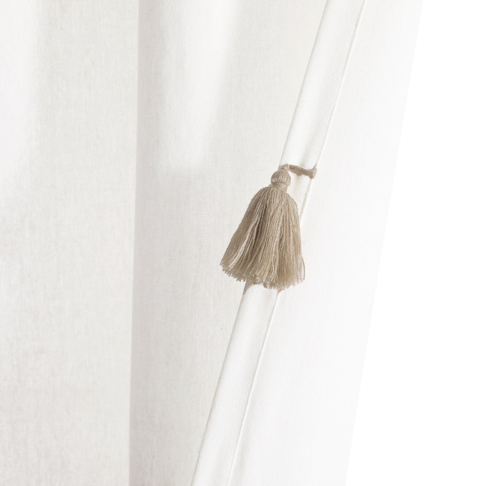 Boho Faux Linen Texture Tassel Window Curtain Panel