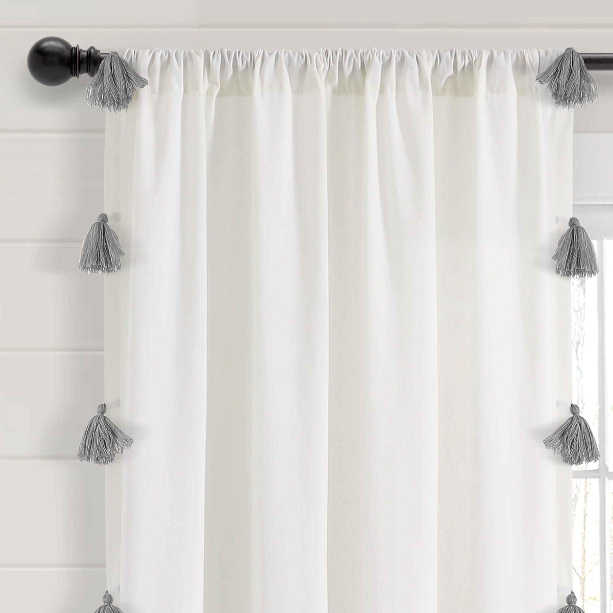 Boho Faux Linen Texture Tassel Window Curtain Panel