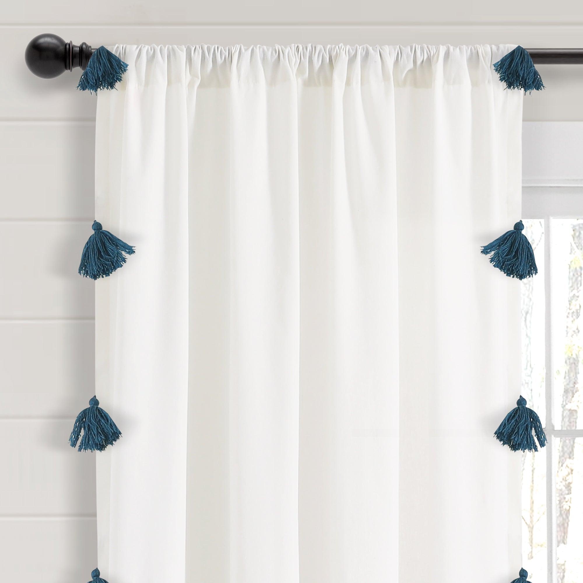 Boho Faux Linen Texture Tassel Window Curtain Panel