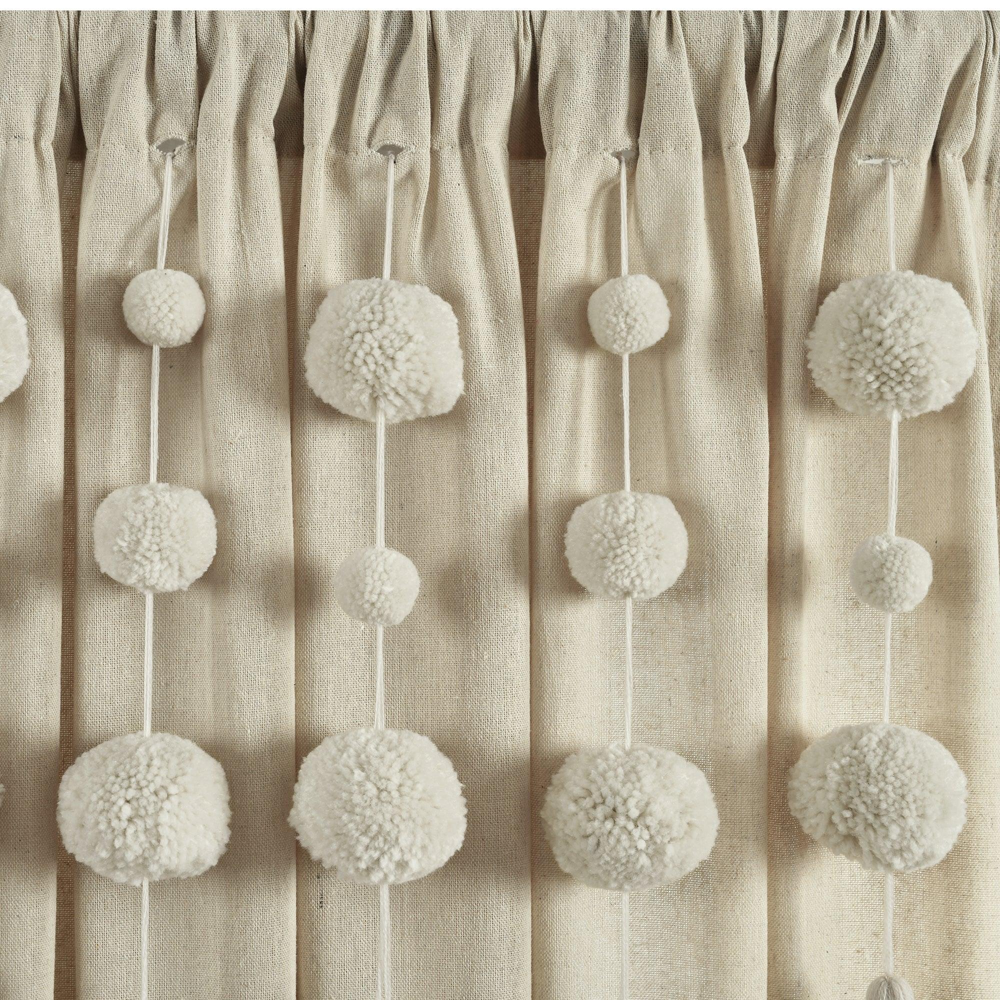 Boho Pom Pom Tassel Faux Linen Window Curtain Panel