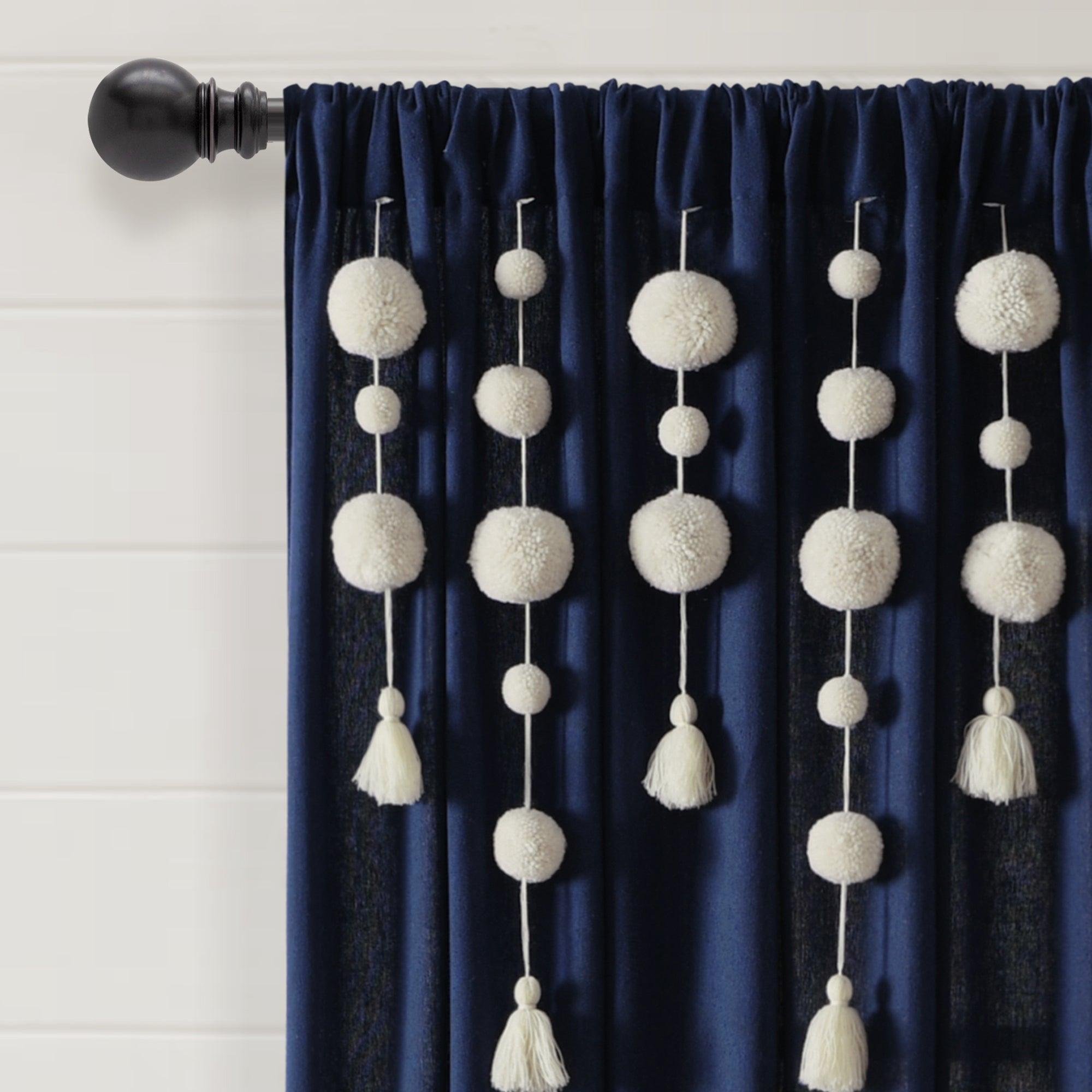 Boho Pom Pom Tassel Faux Linen Window Curtain Panel