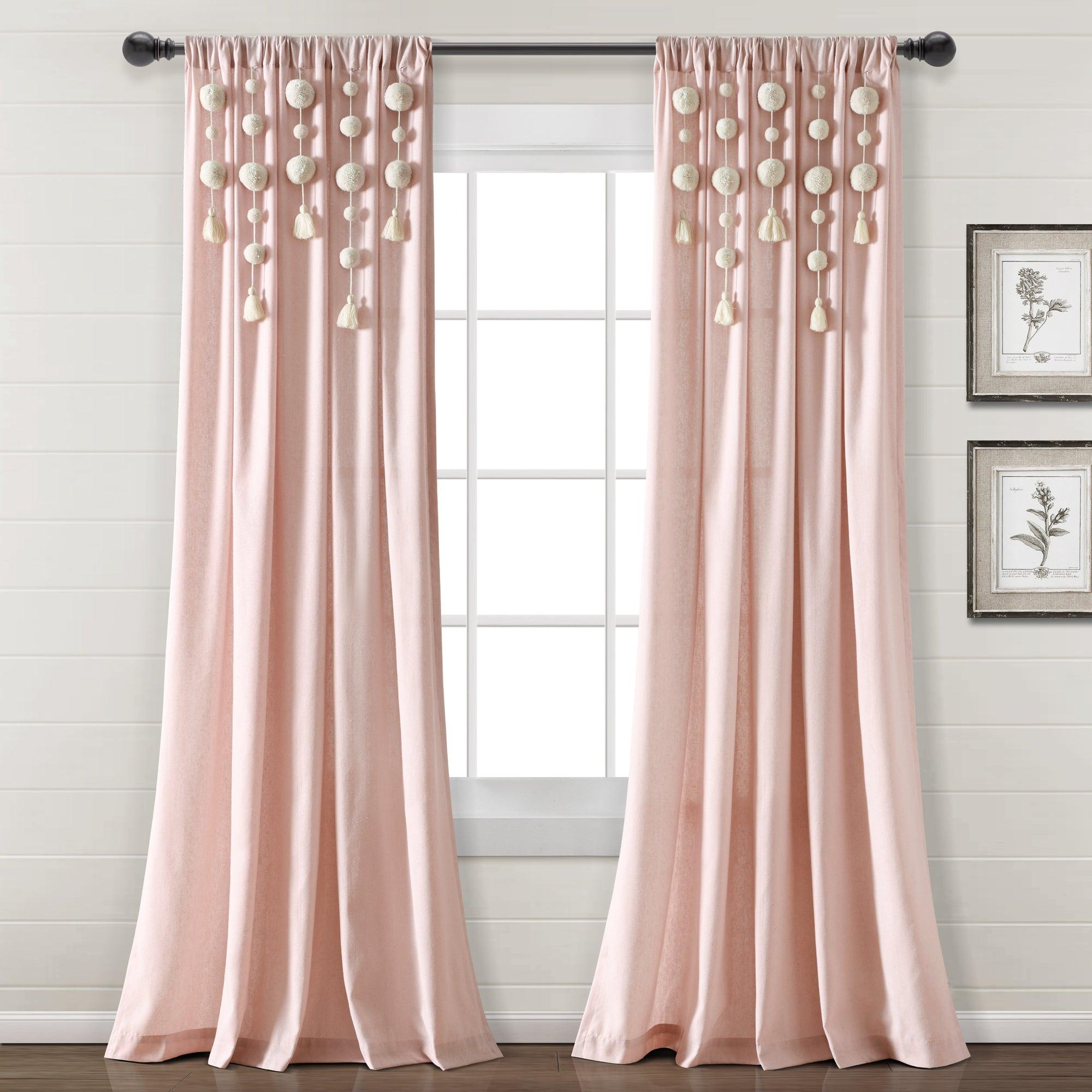 Boho Pom Pom Tassel Faux Linen Window Curtain Panel