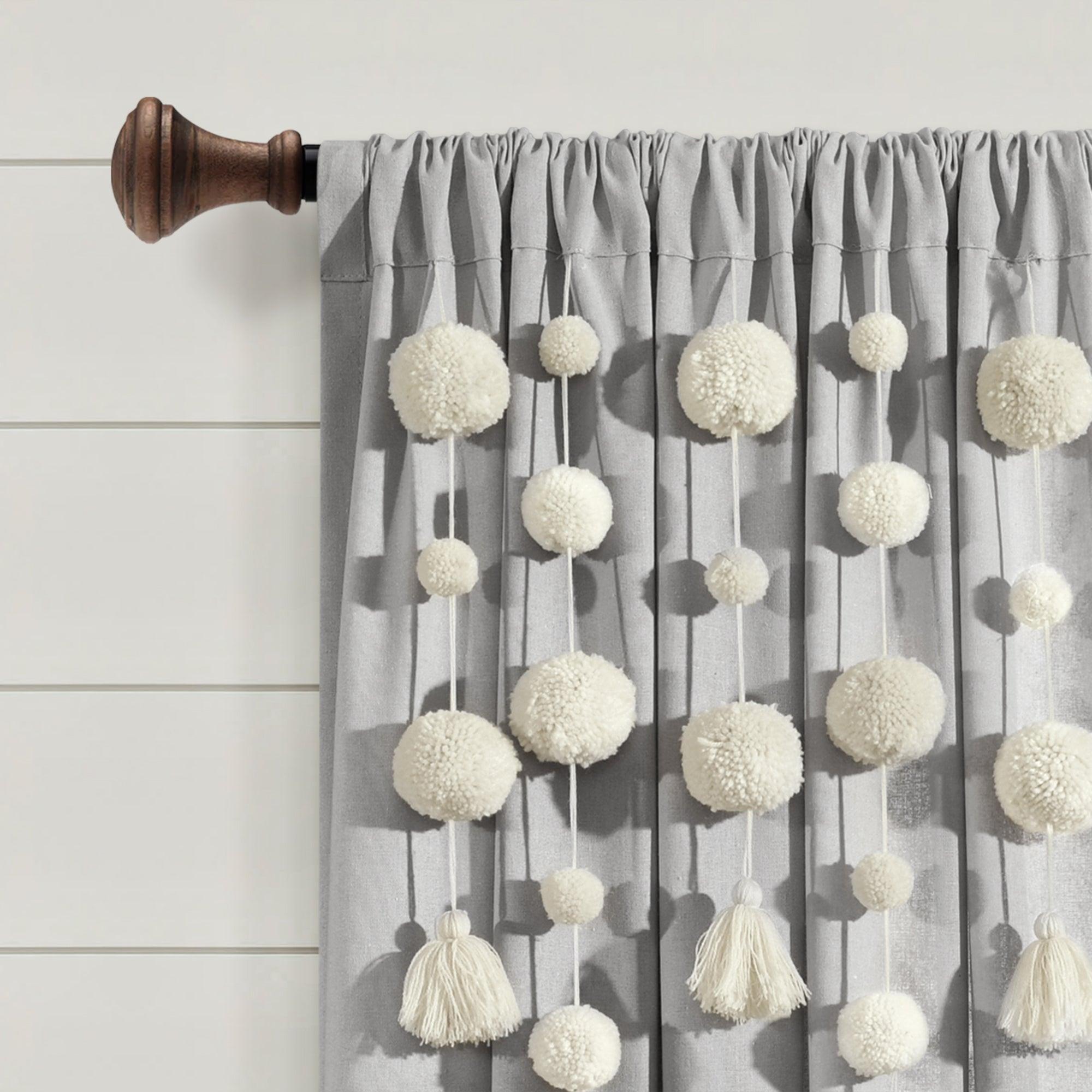 Boho Pom Pom Tassel Faux Linen Window Curtain Panel