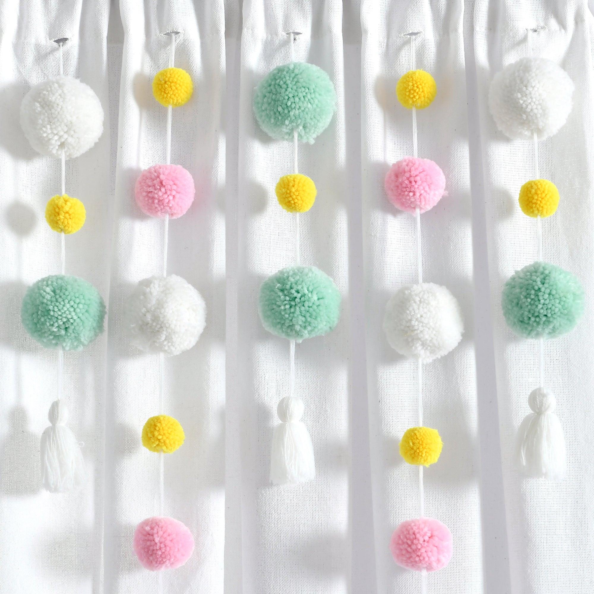 Boho Pom Pom Tassel Faux Linen Window Curtain Panel