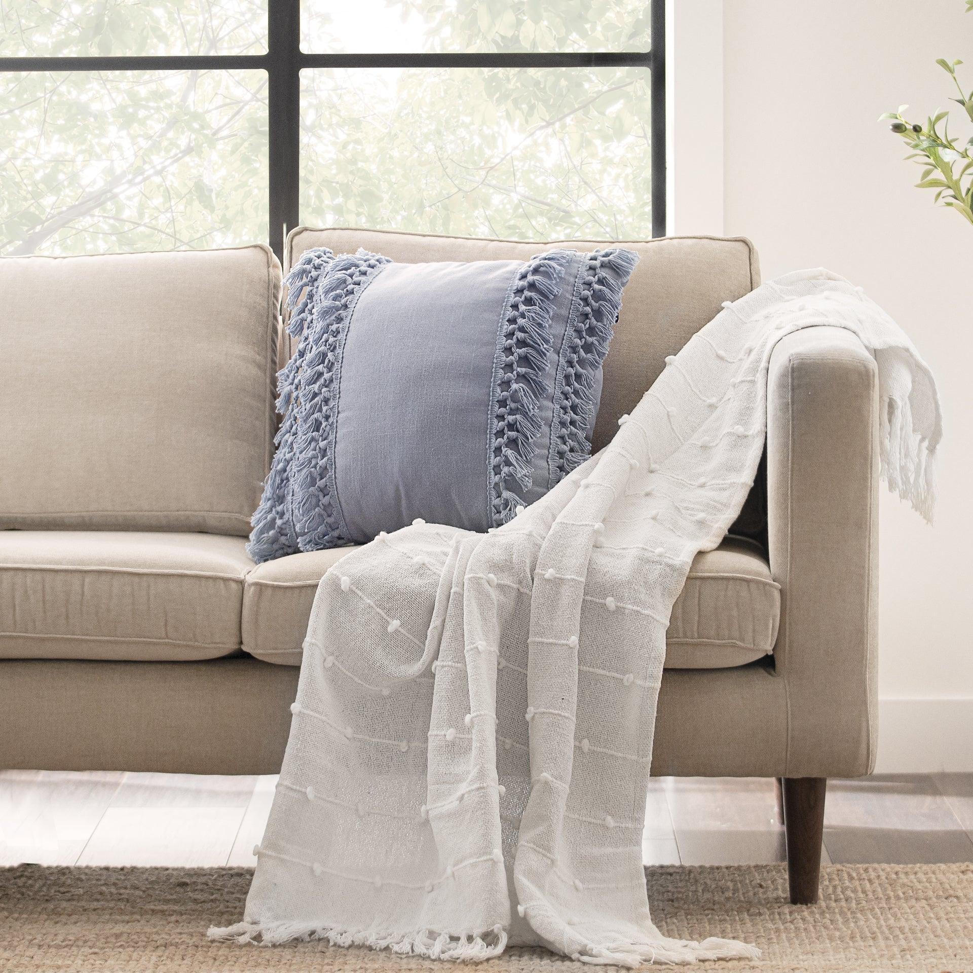 Boho Tufted Cotton Woven Tassel Fringe Throw